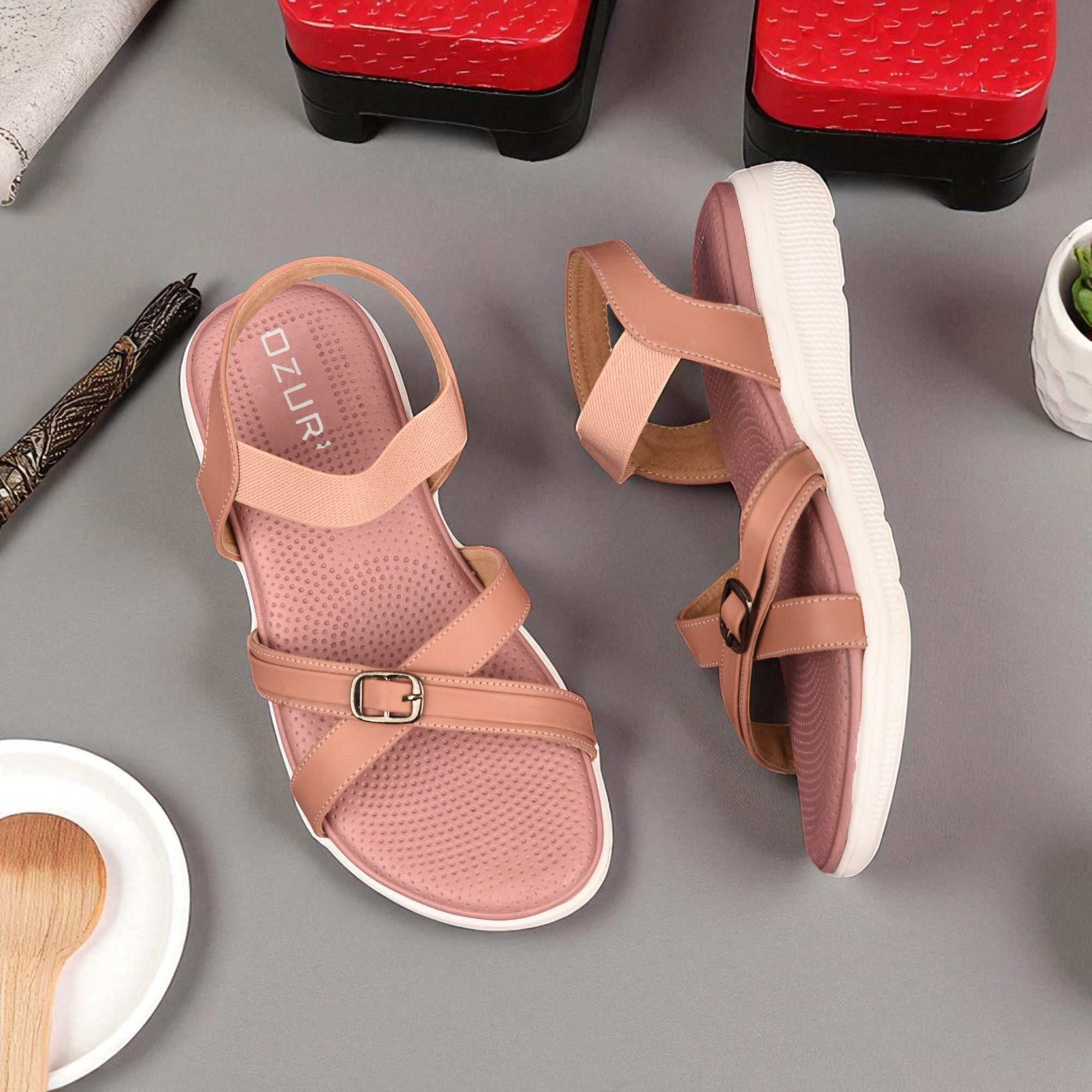Women’s Casual Comfort Sandals with Elastic Strap and Buckle Detail