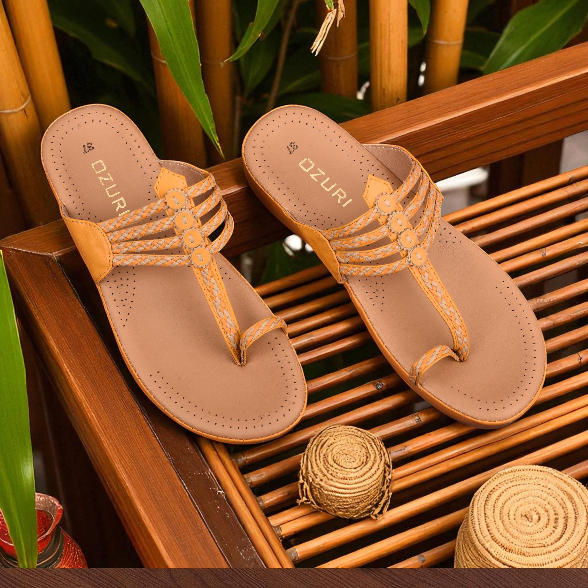 Women's Ethnic Style Comfort Sandals – Braided Strap Slip-On Flats(10521)