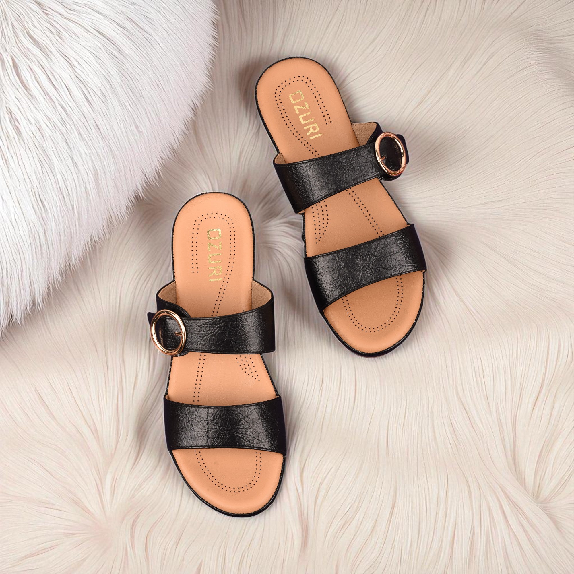 Women’s Slip-On Wedge Sandals with Double Strap and Buckle Detail