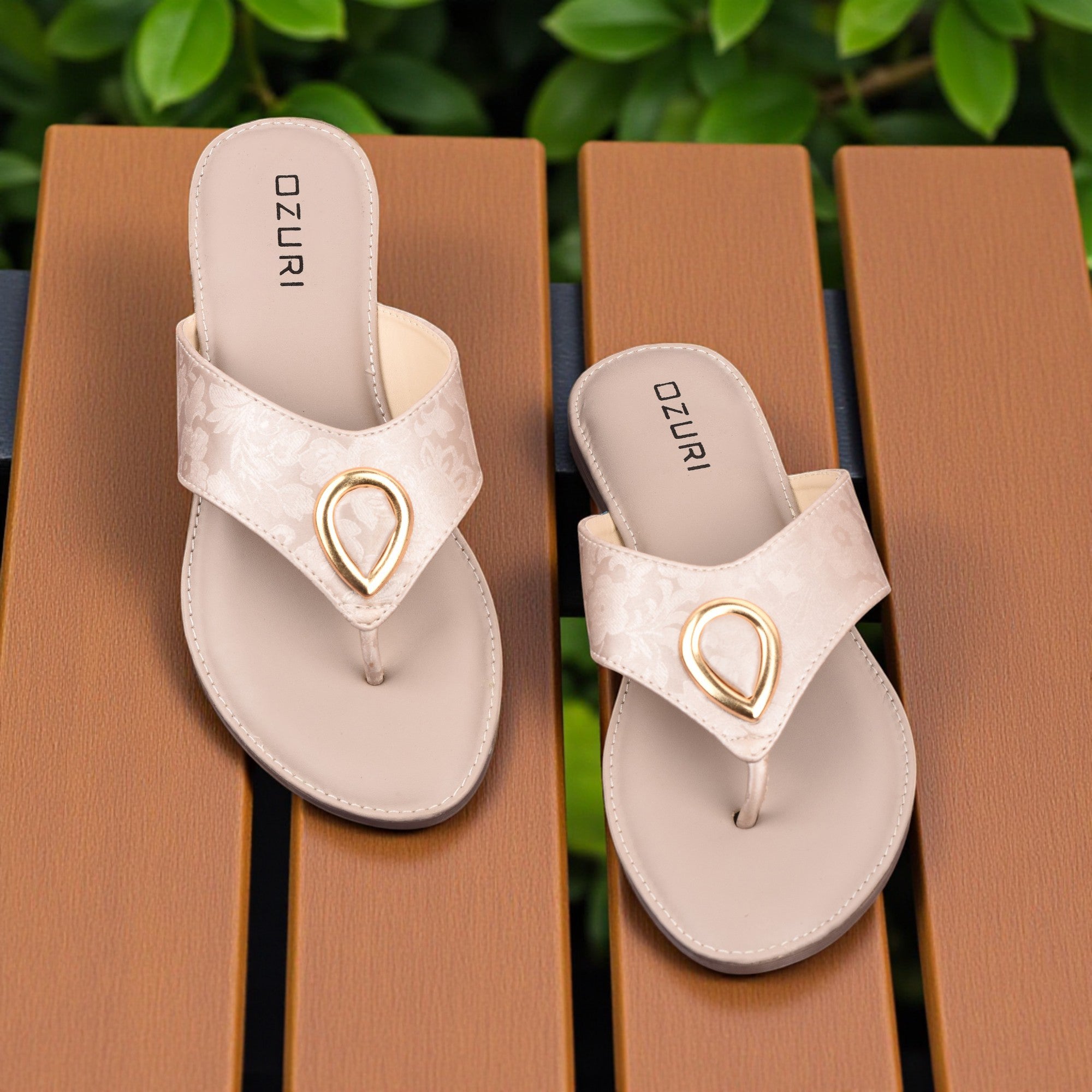 Ozuri Stylish Embossed Slip-On Flats with Metallic Teardrop Accent