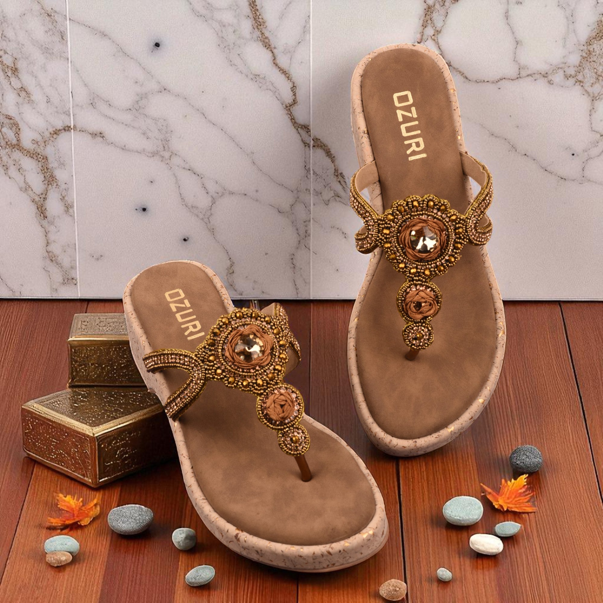 OZURI Women’s Embellished Wedge Sandals – Stylish & Comfortable Party Wear(11908)