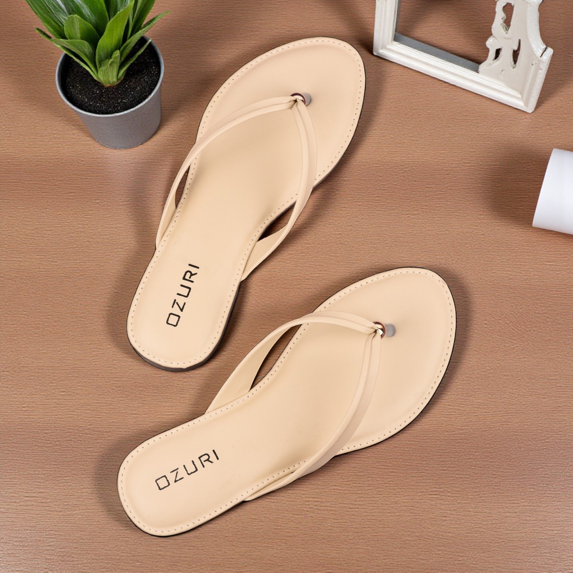 Ozuri Elegant Slip-On Flat Sandals with Minimal Charm Detailing