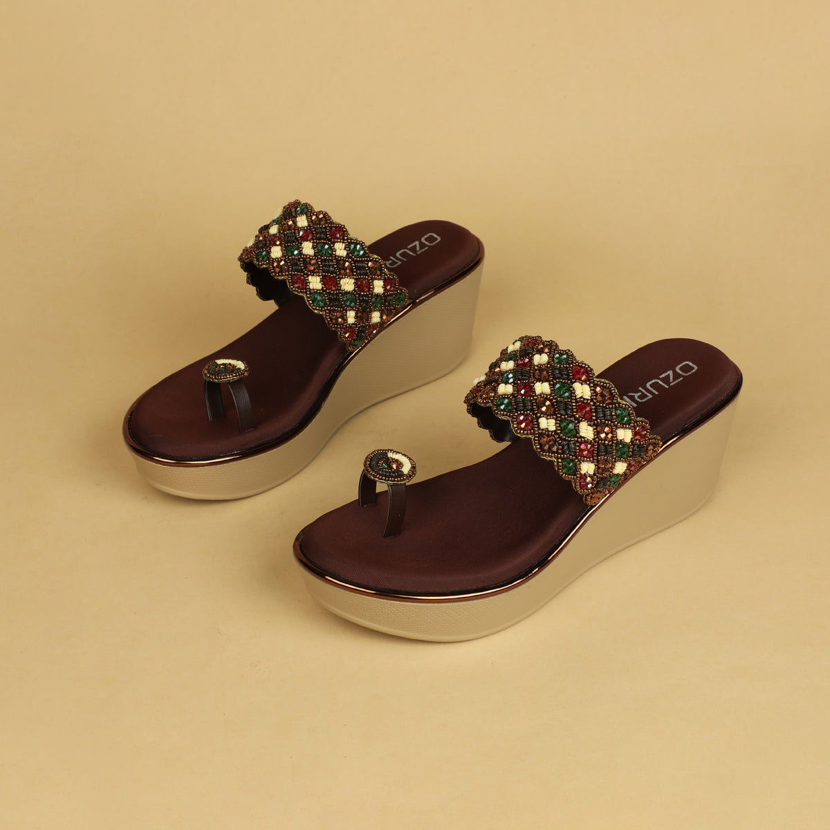 Maahi  Embellished Toe Ring Wedges