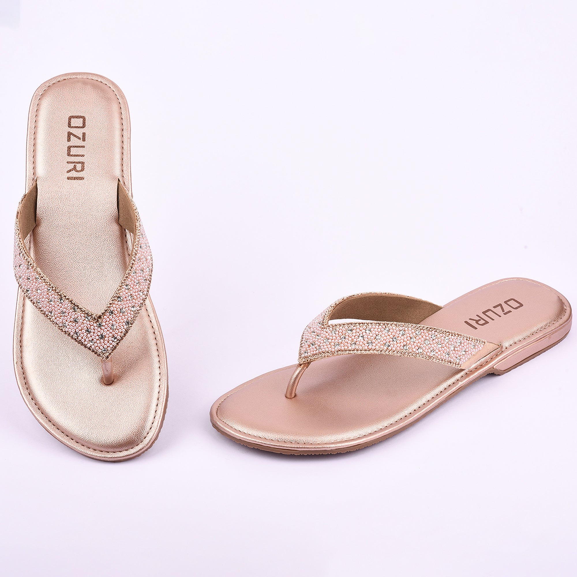 OZURI Women’s Stylish Embellished Flat Sandals – Comfortable Daily Wear Slip-On(10602)