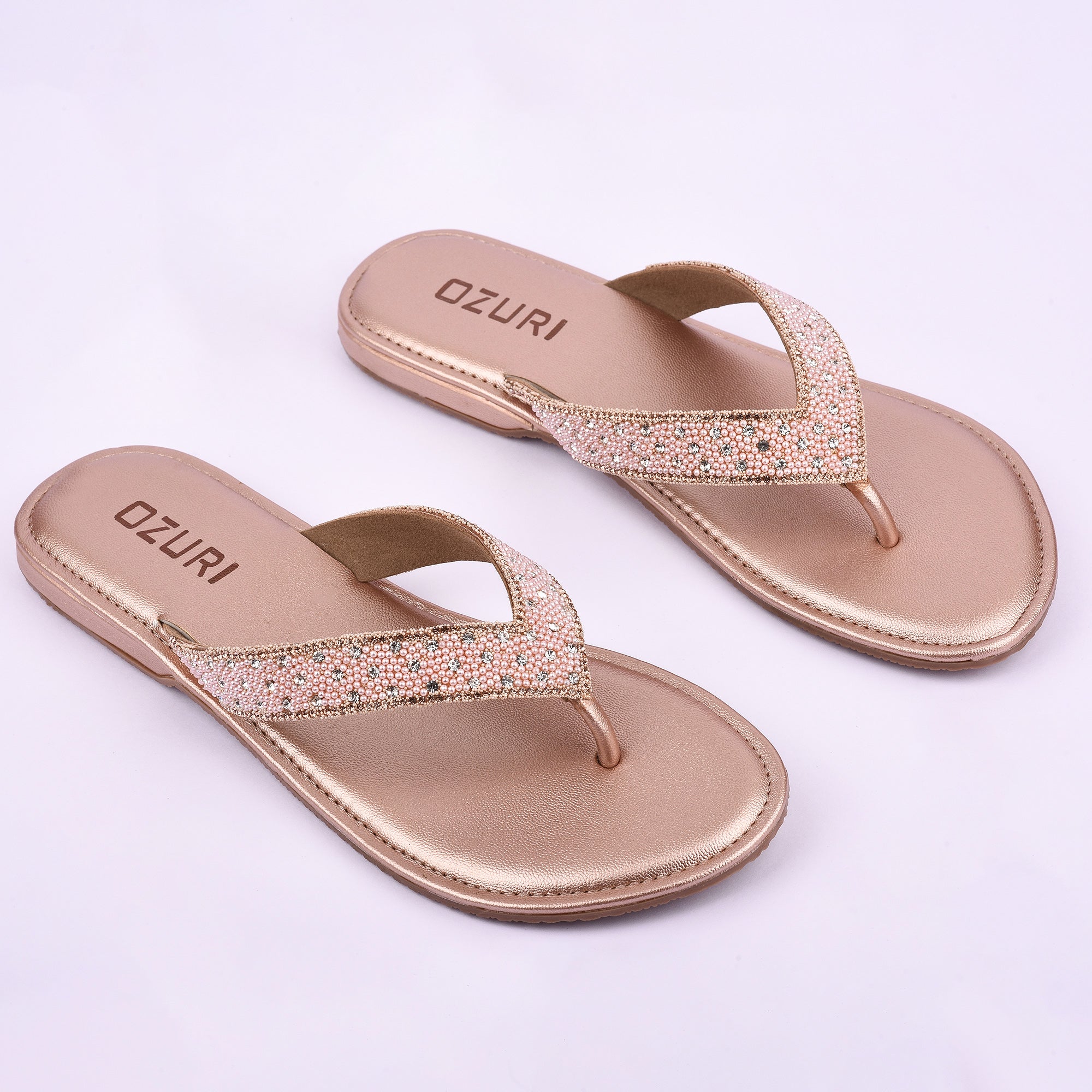 OZURI Women’s Stylish Embellished Flat Sandals – Comfortable Daily Wear Slip-On(10602)