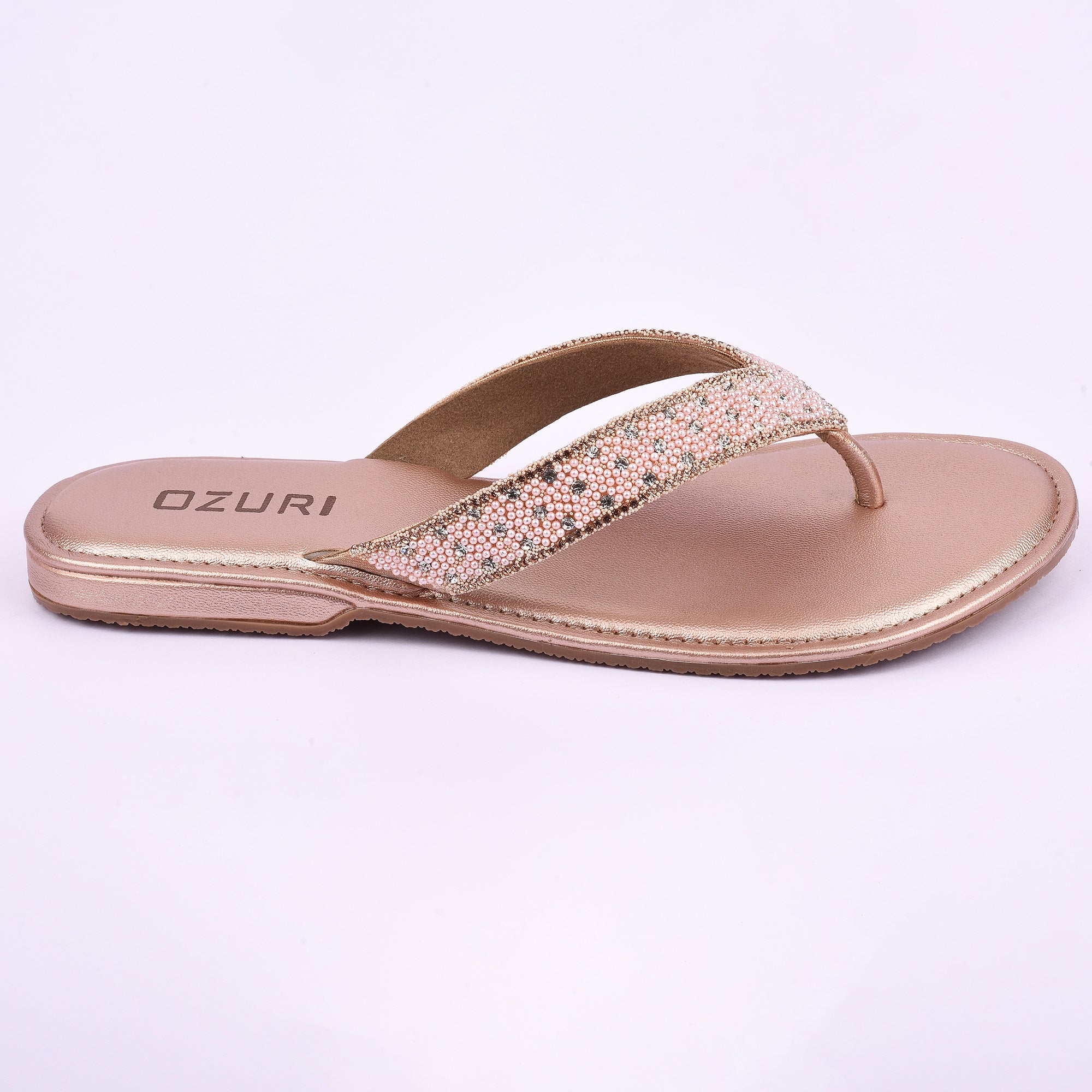 OZURI Women’s Stylish Embellished Flat Sandals – Comfortable Daily Wear Slip-On(10602)