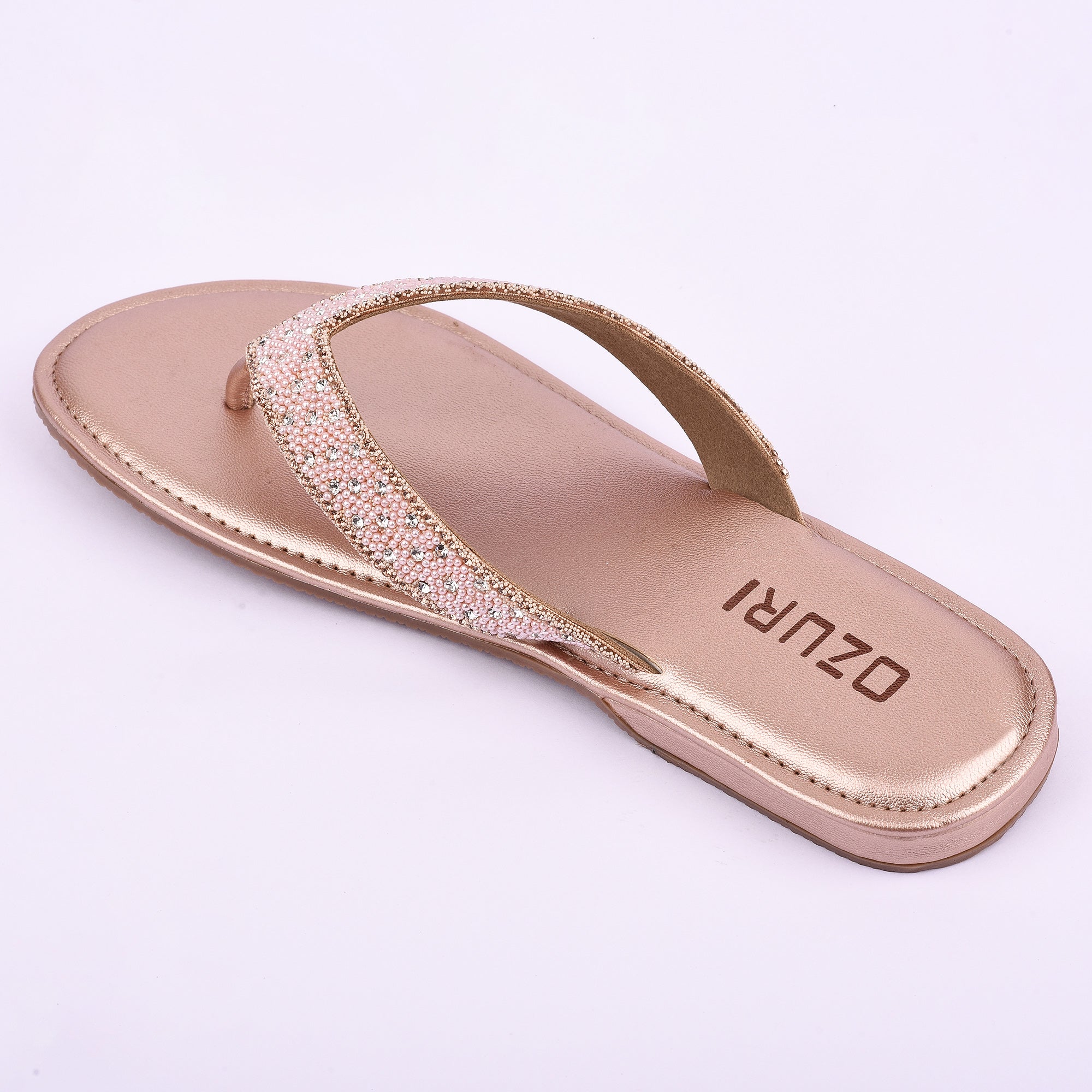 OZURI Women’s Stylish Embellished Flat Sandals – Comfortable Daily Wear Slip-On(10602)
