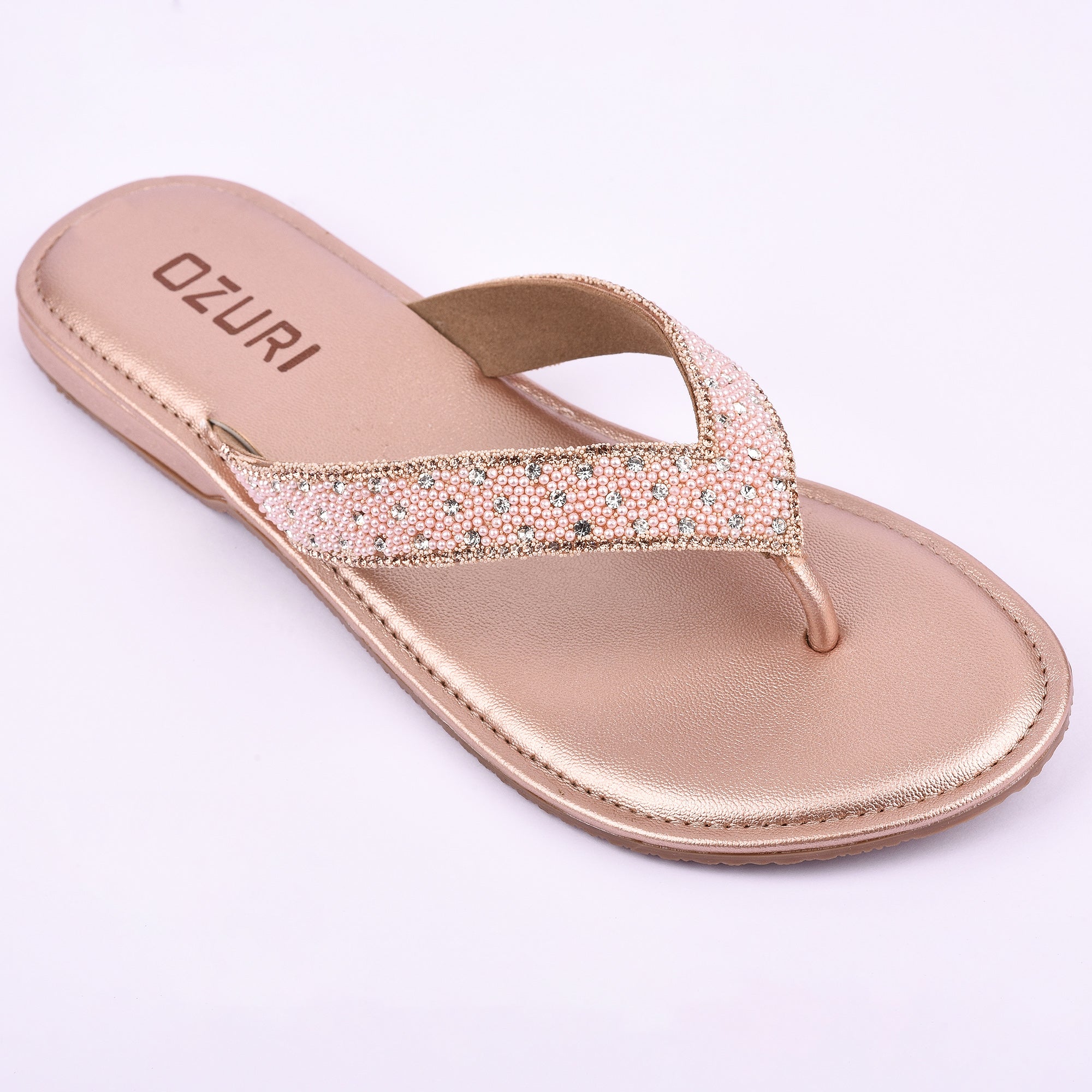 OZURI Women’s Stylish Embellished Flat Sandals – Comfortable Daily Wear Slip-On(10602)