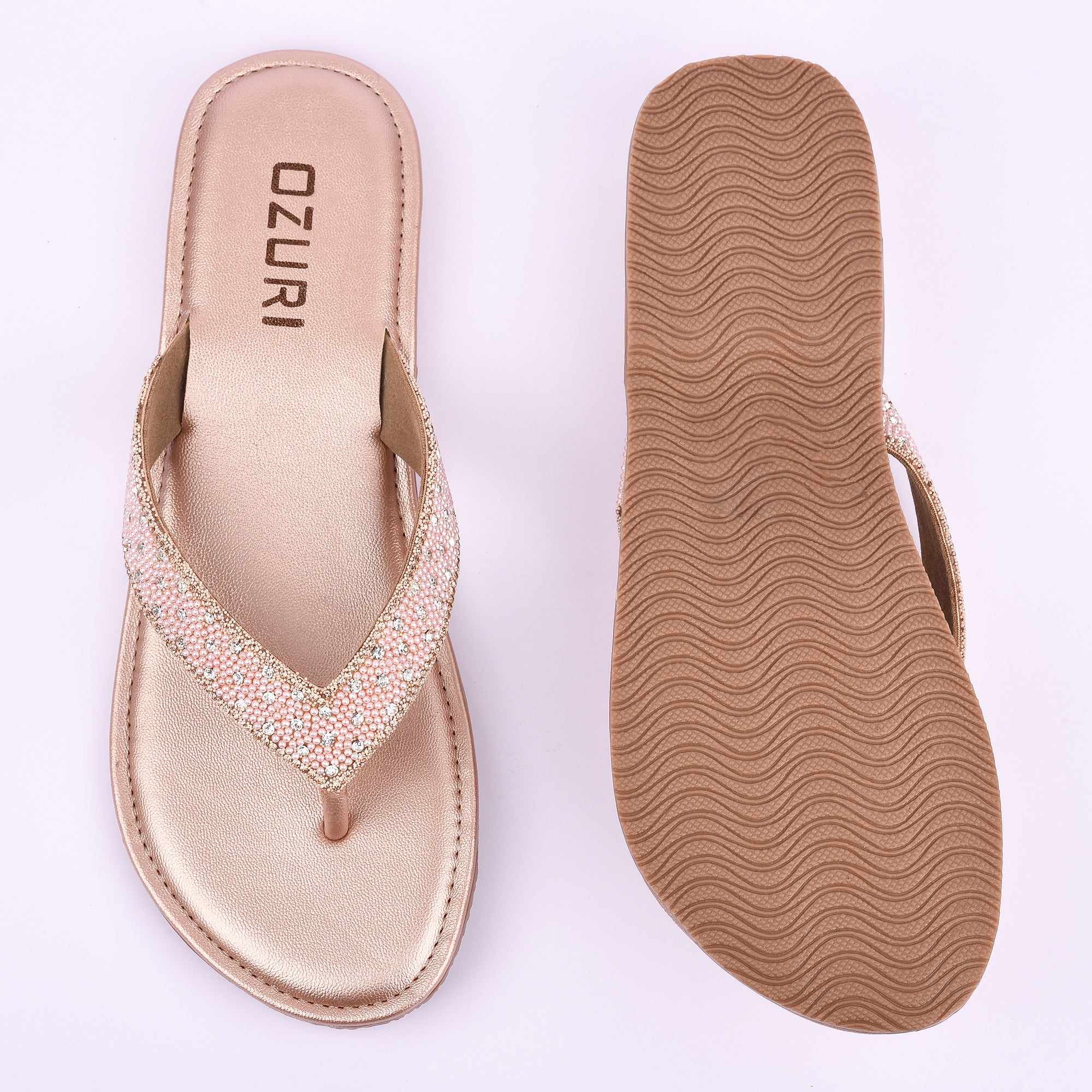 OZURI Women’s Stylish Embellished Flat Sandals – Comfortable Daily Wear Slip-On(10602)