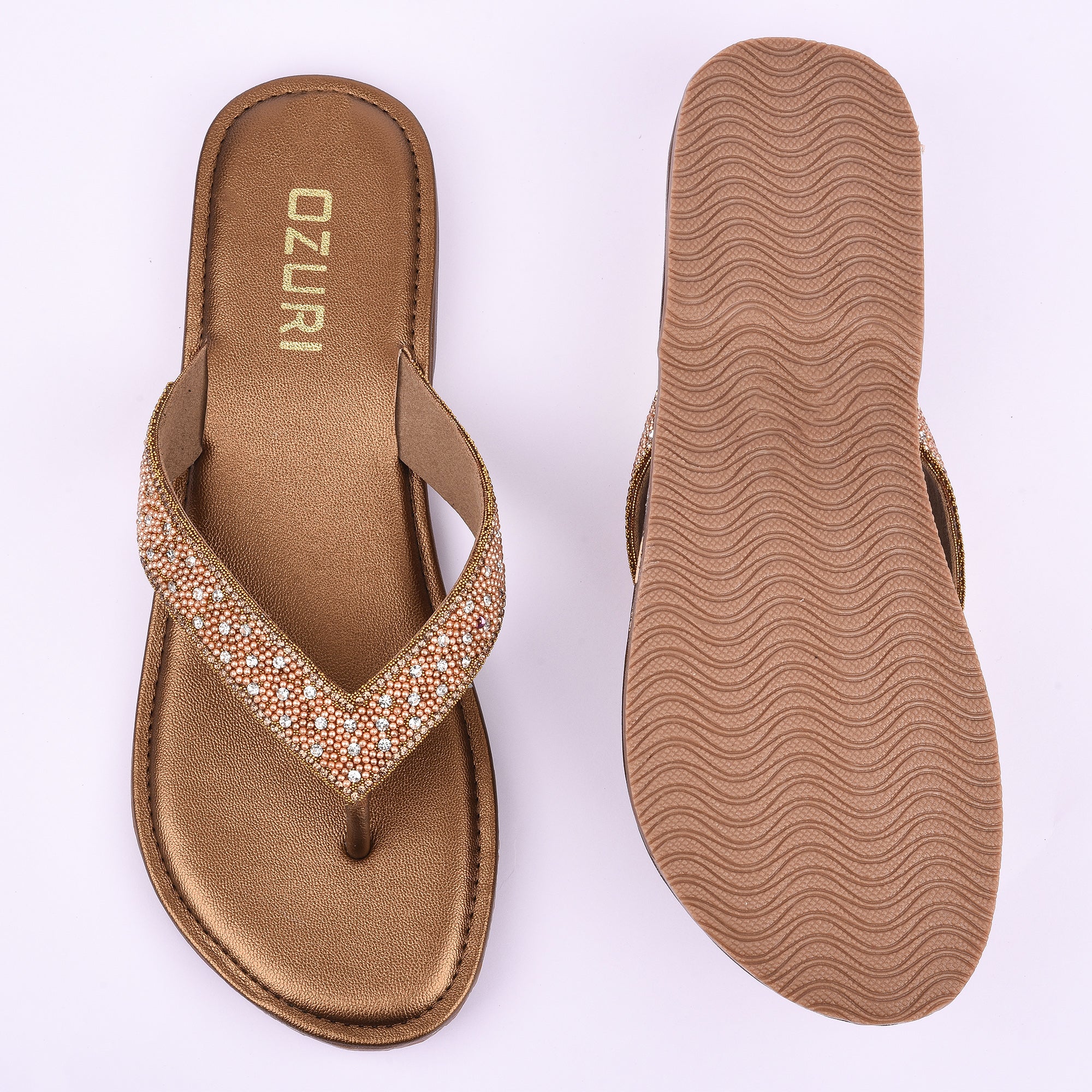 OZURI Women’s Stylish Embellished Flat Sandals – Comfortable Daily Wear Slip-On(10602)