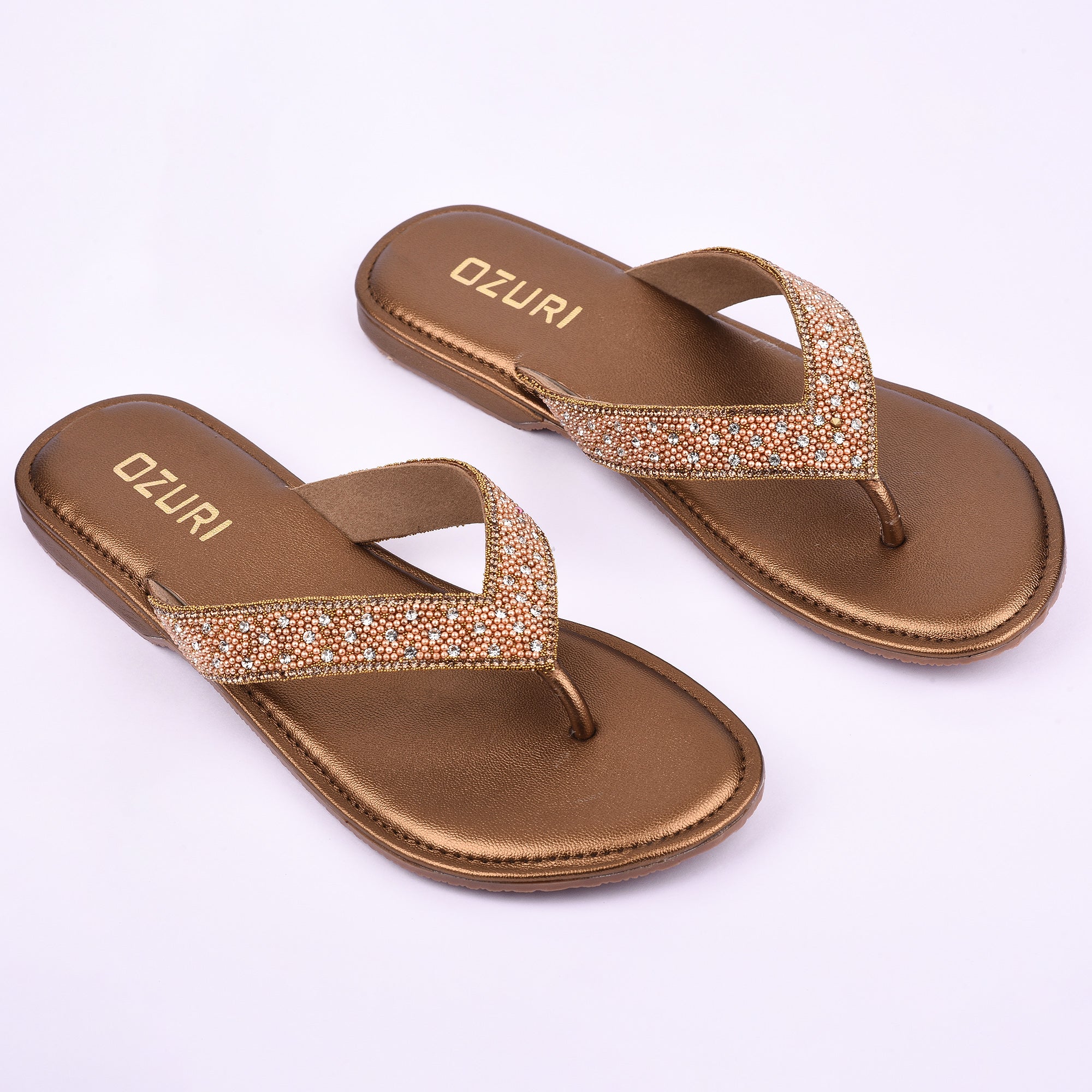OZURI Women’s Stylish Embellished Flat Sandals – Comfortable Daily Wear Slip-On(10602)