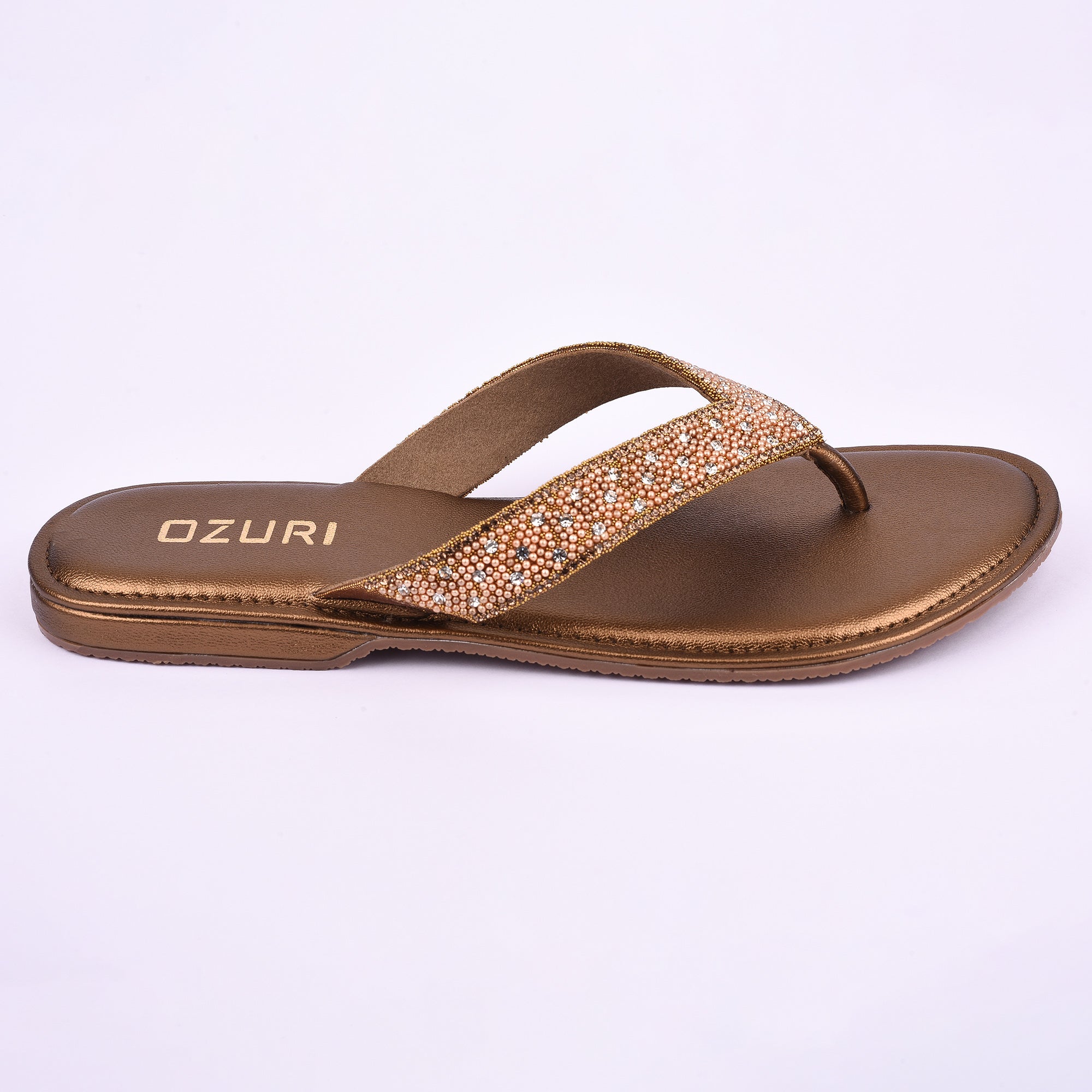 OZURI Women’s Stylish Embellished Flat Sandals – Comfortable Daily Wear Slip-On(10602)