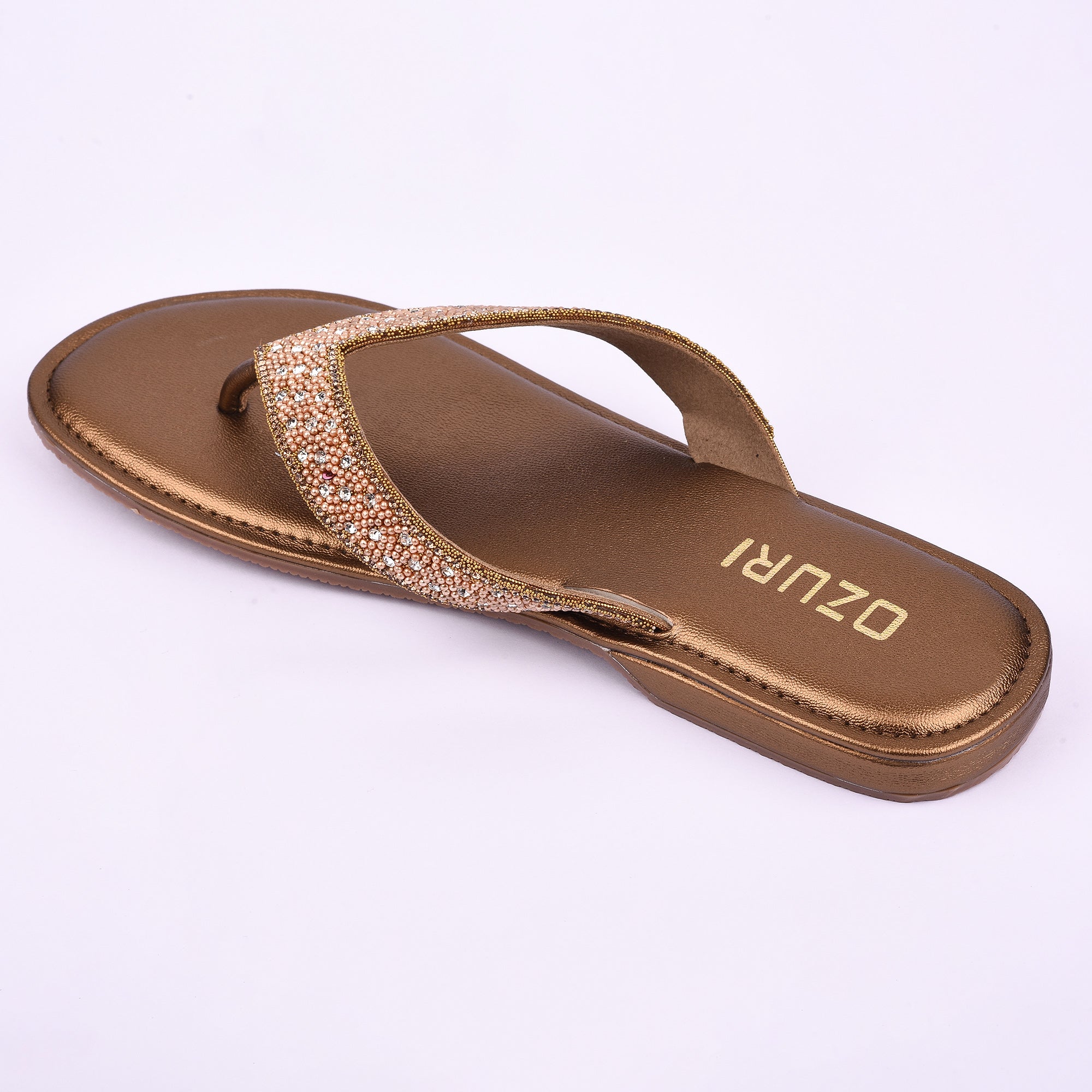OZURI Women’s Stylish Embellished Flat Sandals – Comfortable Daily Wear Slip-On(10602)