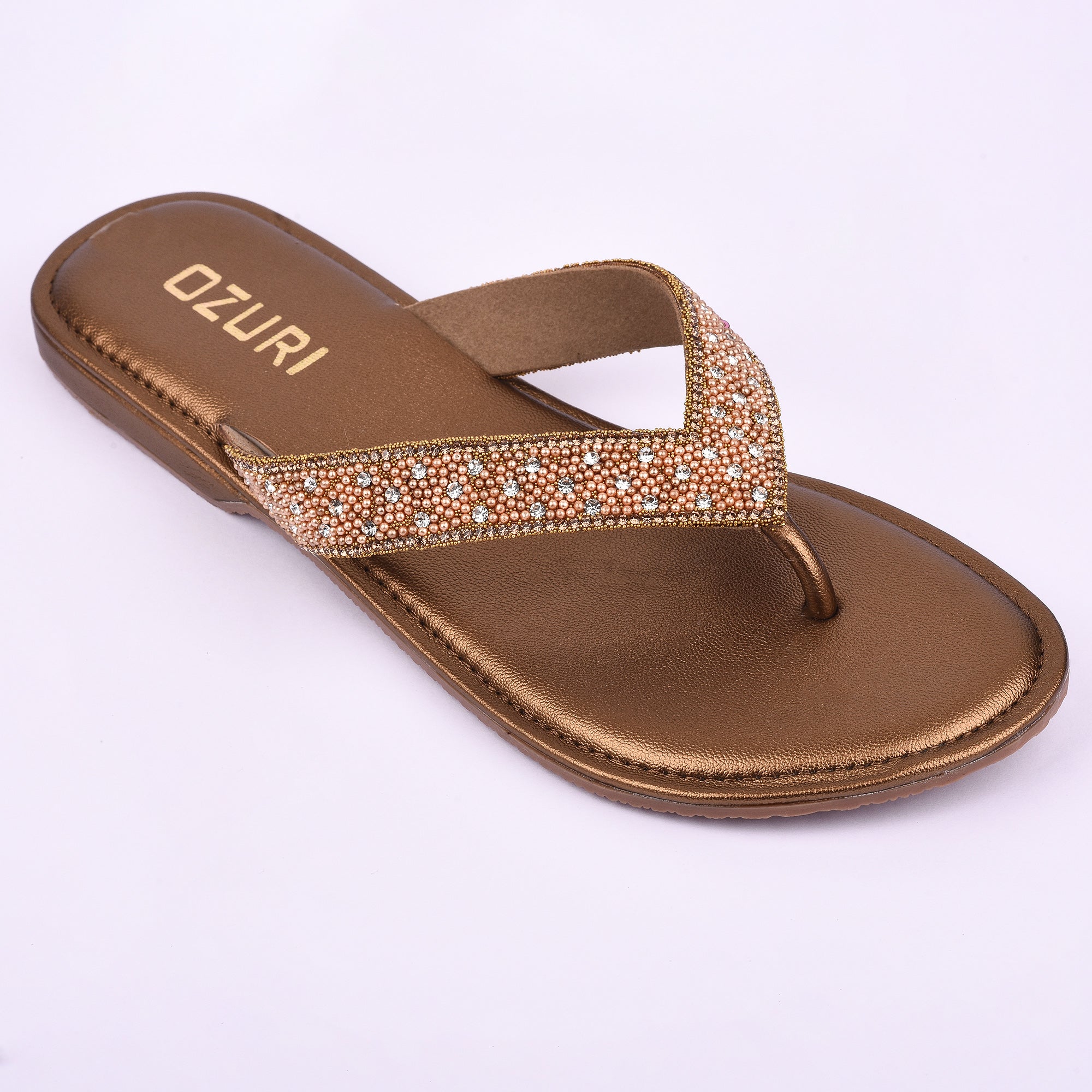 OZURI Women’s Stylish Embellished Flat Sandals – Comfortable Daily Wear Slip-On(10602)