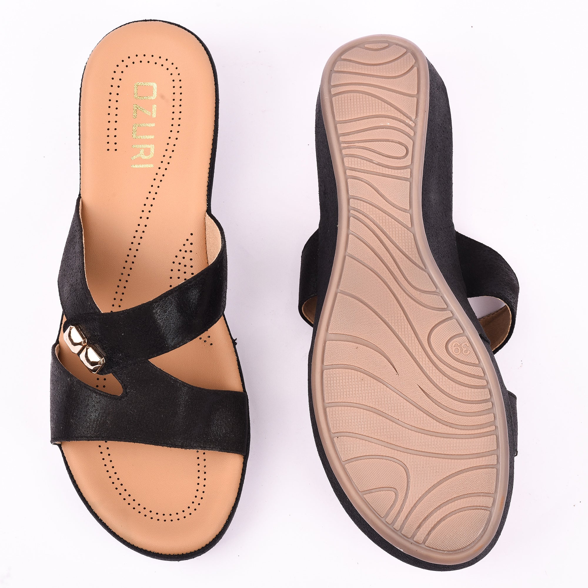 Women's Brown Cross-Strap Wedge Sandals with Gold Stud Accents