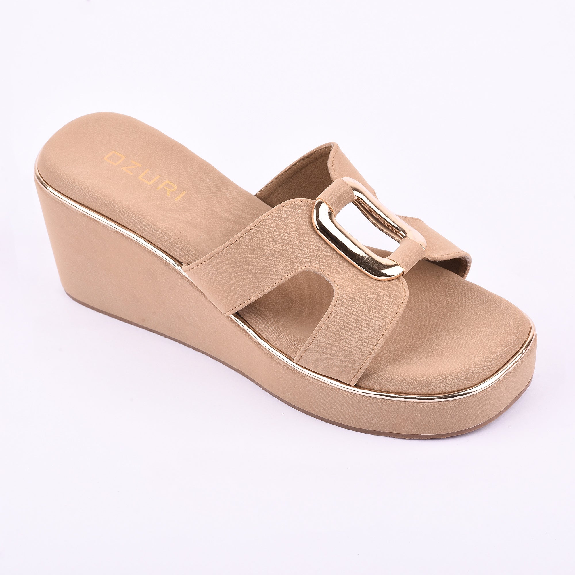 Ozuri Stylish Platform Wedge Heels with Metallic Buckle