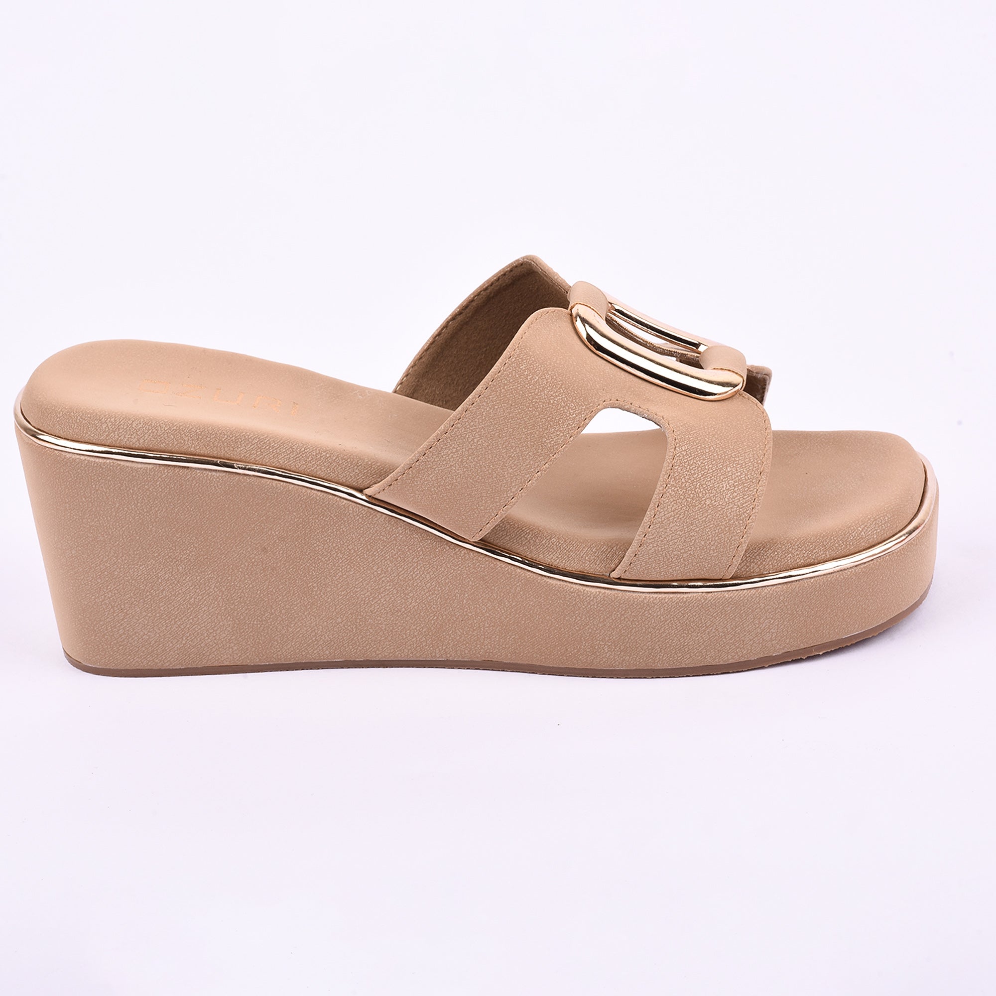 Ozuri Stylish Platform Wedge Heels with Metallic Buckle