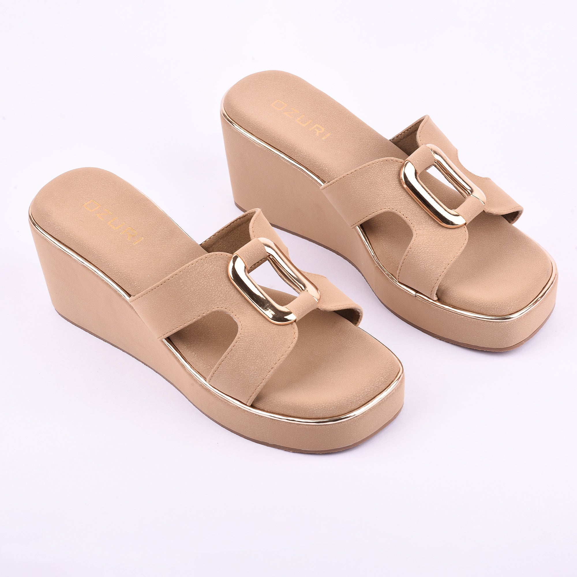 Ozuri Stylish Platform Wedge Heels with Metallic Buckle