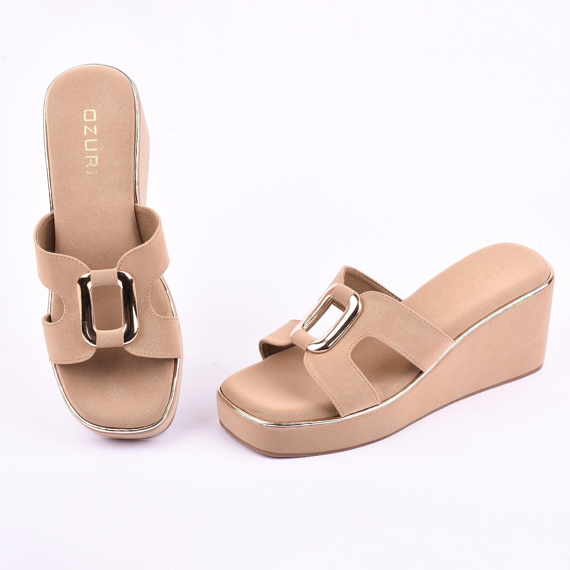 Ozuri Stylish Platform Wedge Heels with Metallic Buckle
