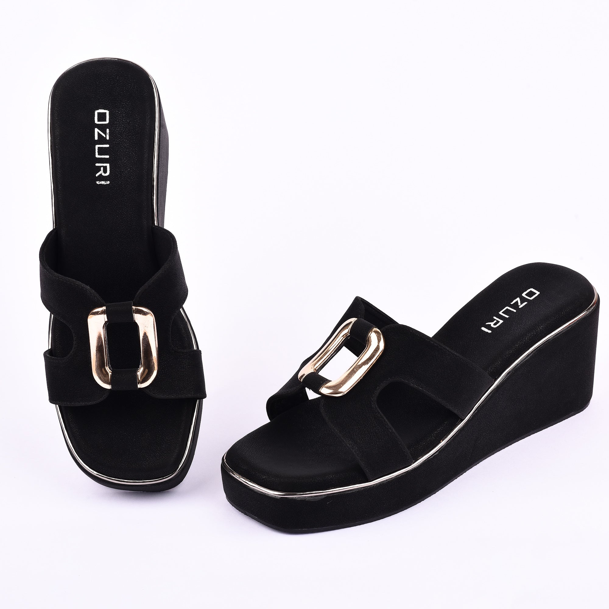 Ozuri Stylish Platform Wedge Heels with Metallic Buckle
