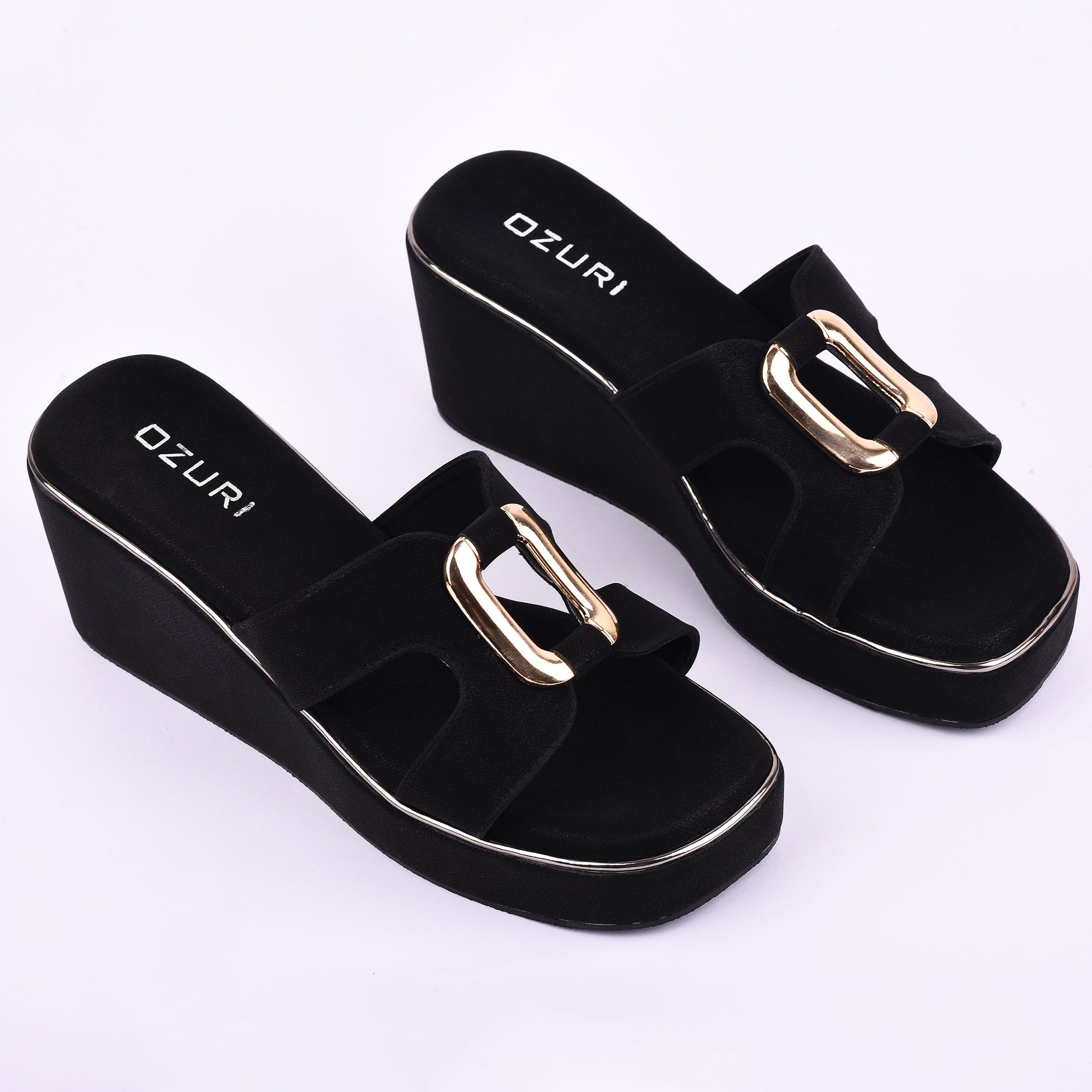 Ozuri Stylish Platform Wedge Heels with Metallic Buckle