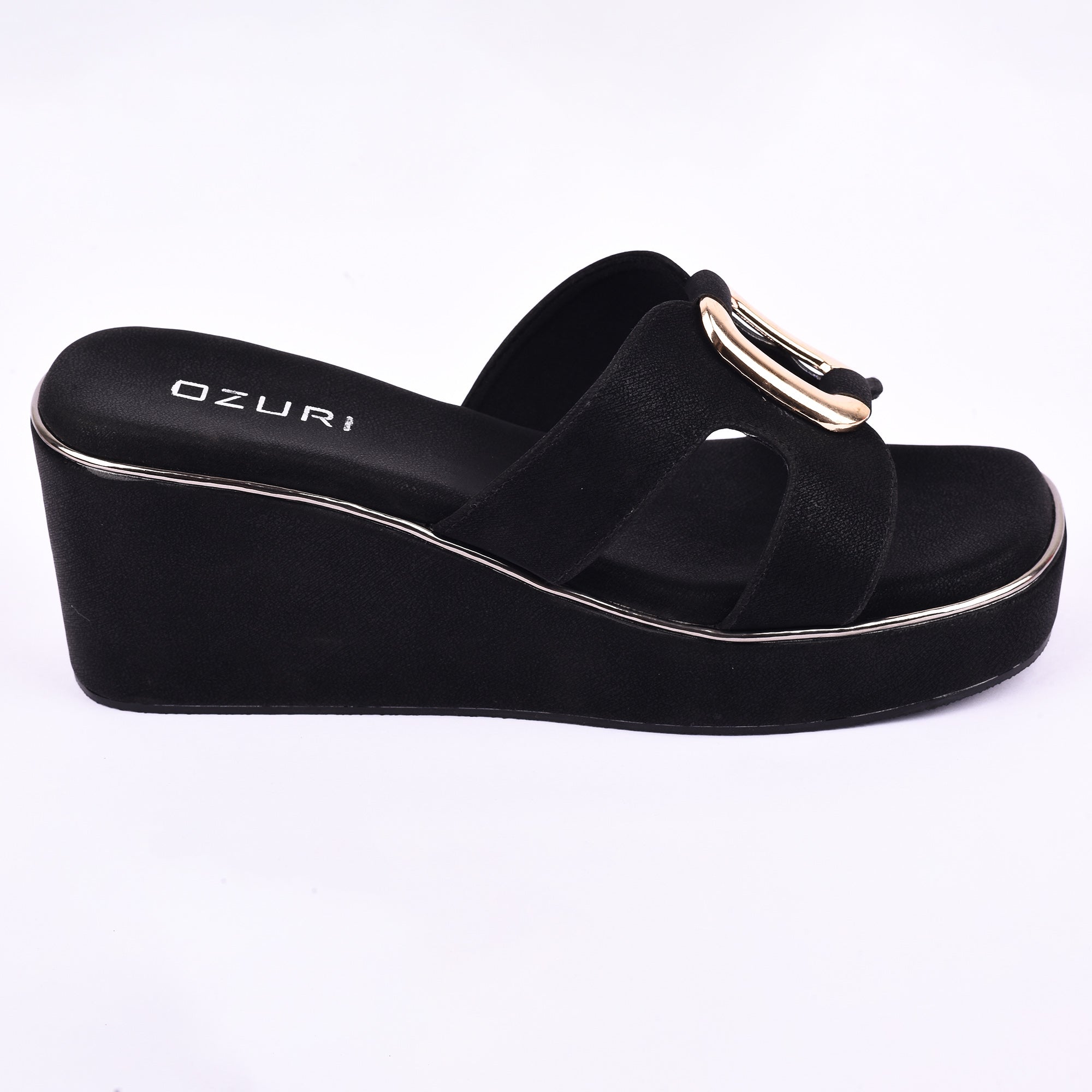Ozuri Stylish Platform Wedge Heels with Metallic Buckle