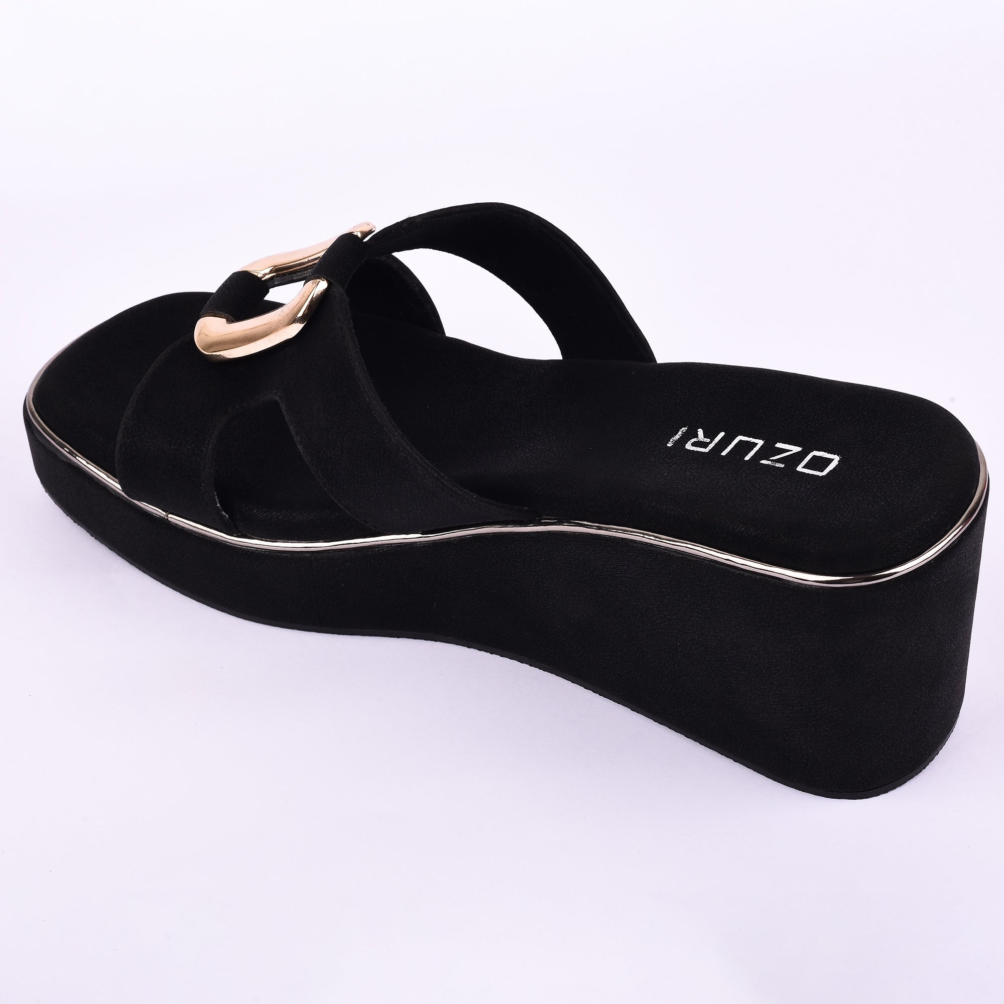 Ozuri Stylish Platform Wedge Heels with Metallic Buckle