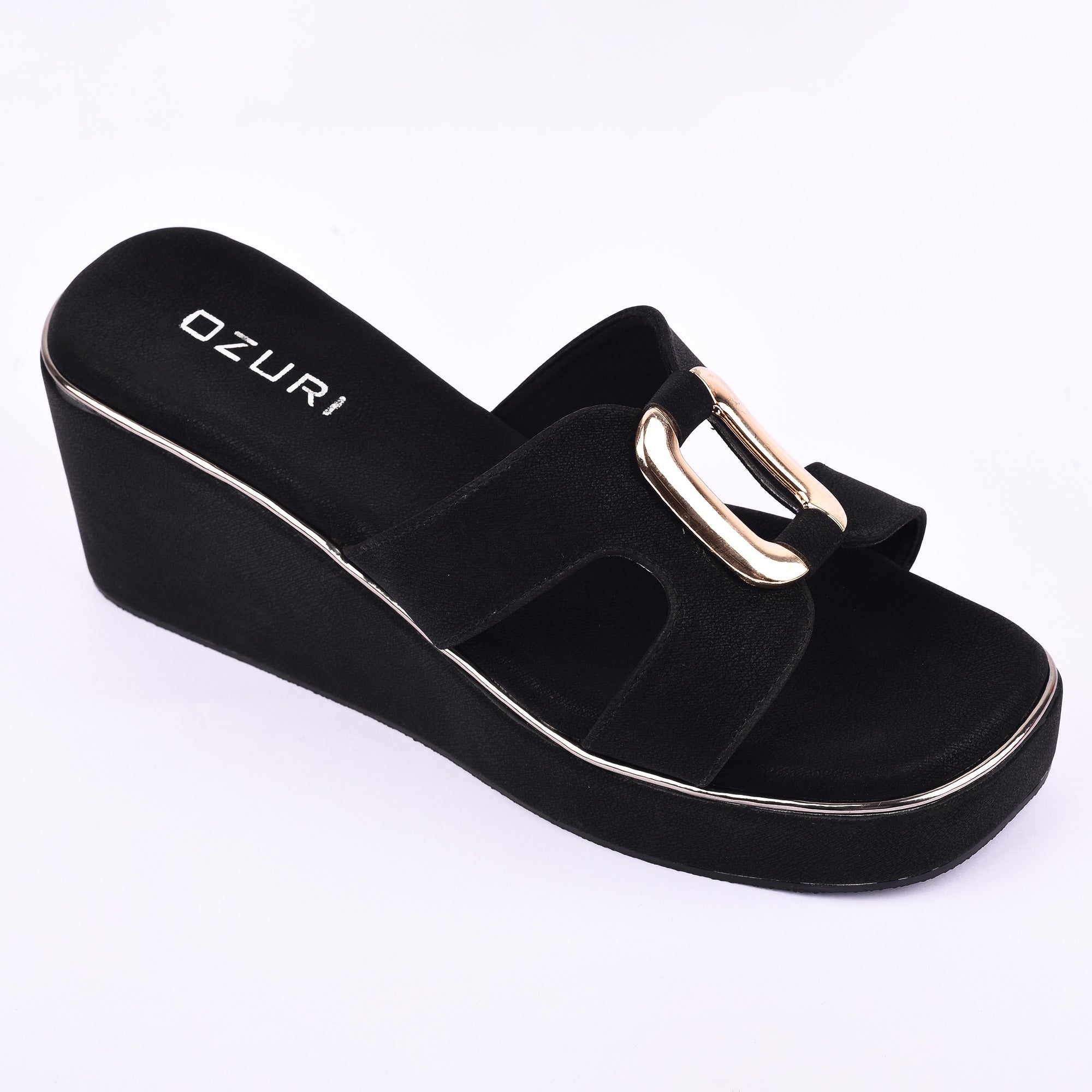 Ozuri Stylish Platform Wedge Heels with Metallic Buckle