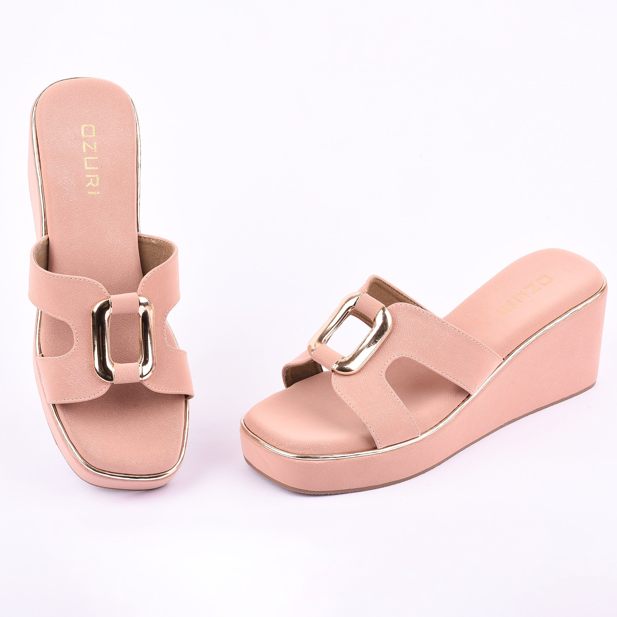 Ozuri Stylish Platform Wedge Heels with Metallic Buckle