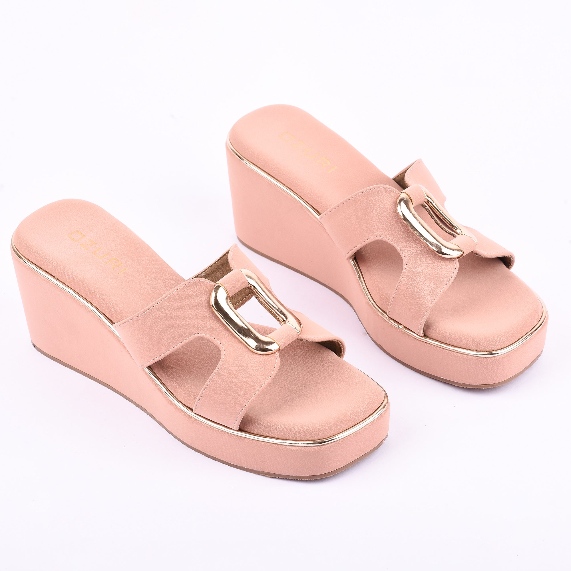 Ozuri Stylish Platform Wedge Heels with Metallic Buckle