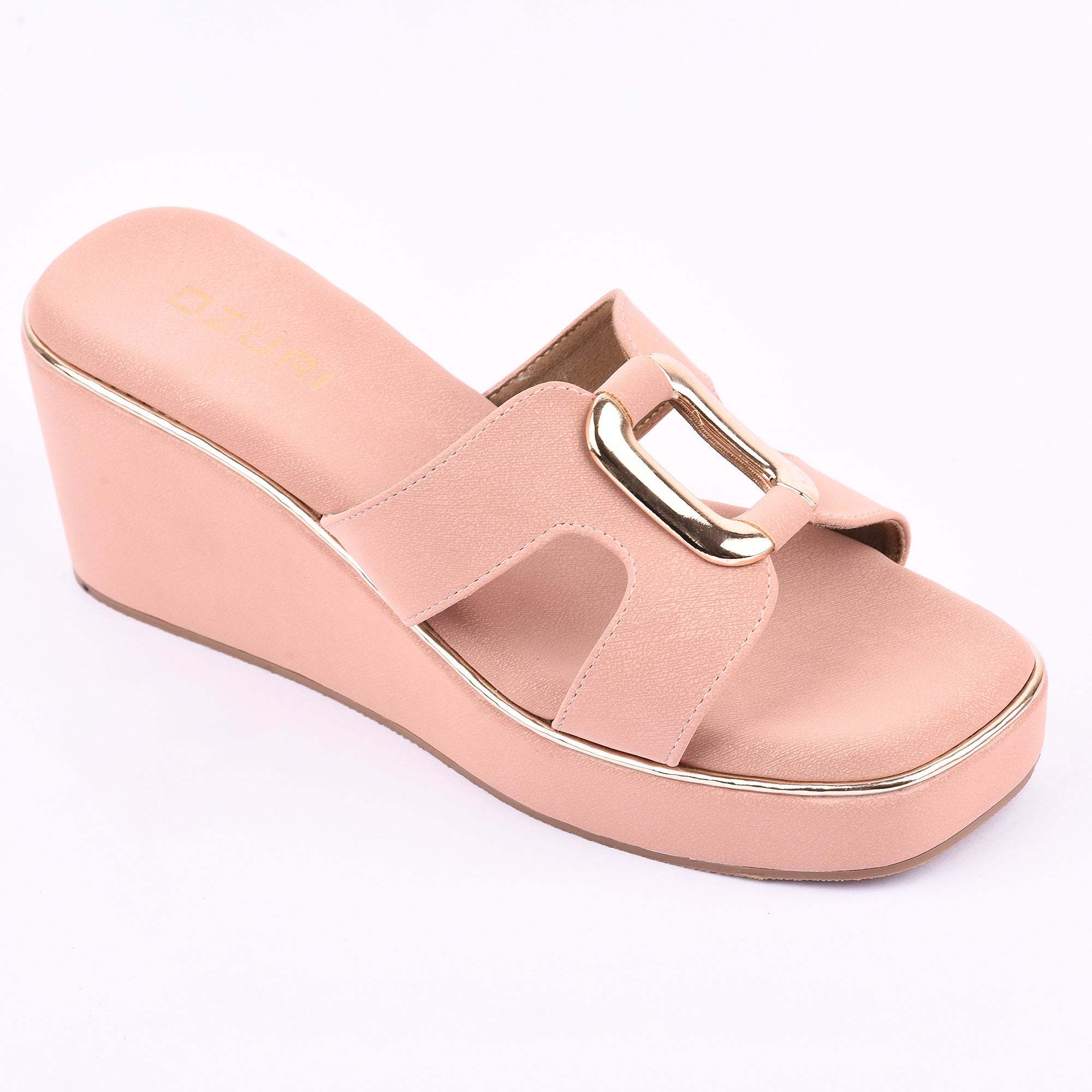 Ozuri Stylish Platform Wedge Heels with Metallic Buckle