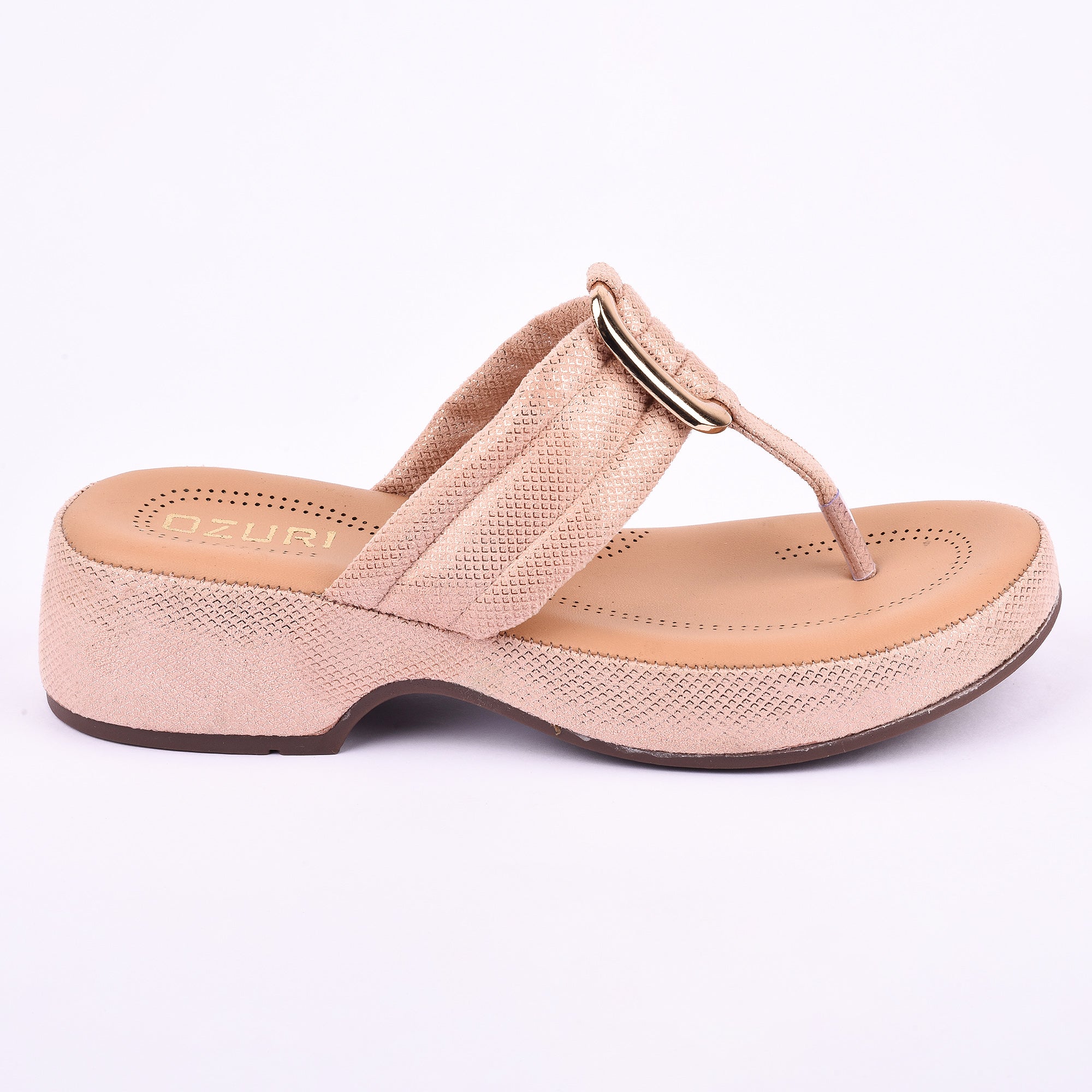 Women's Elegant Grey Textured Wedge Toe-Ring Sandal with Buckle Detail