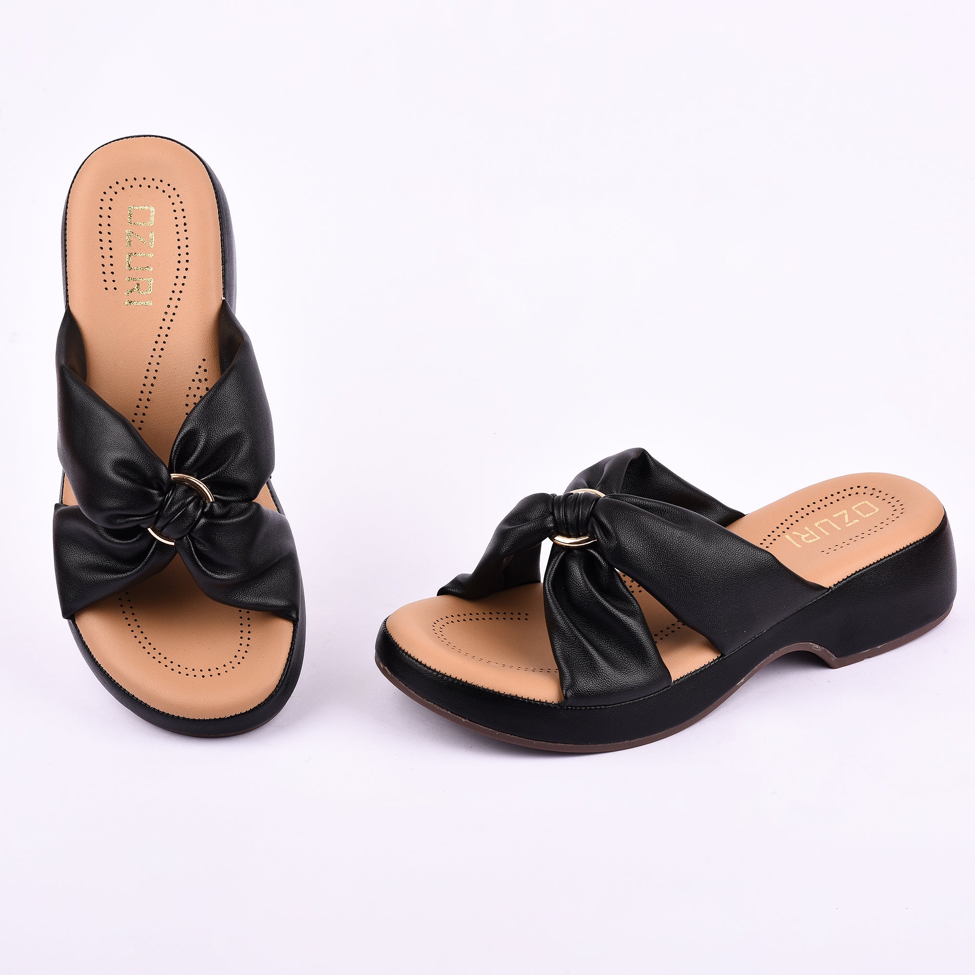 Ozuri Women’s Beige Bow Slip-On Wedges – Stylish & Comfortable Daily Wear