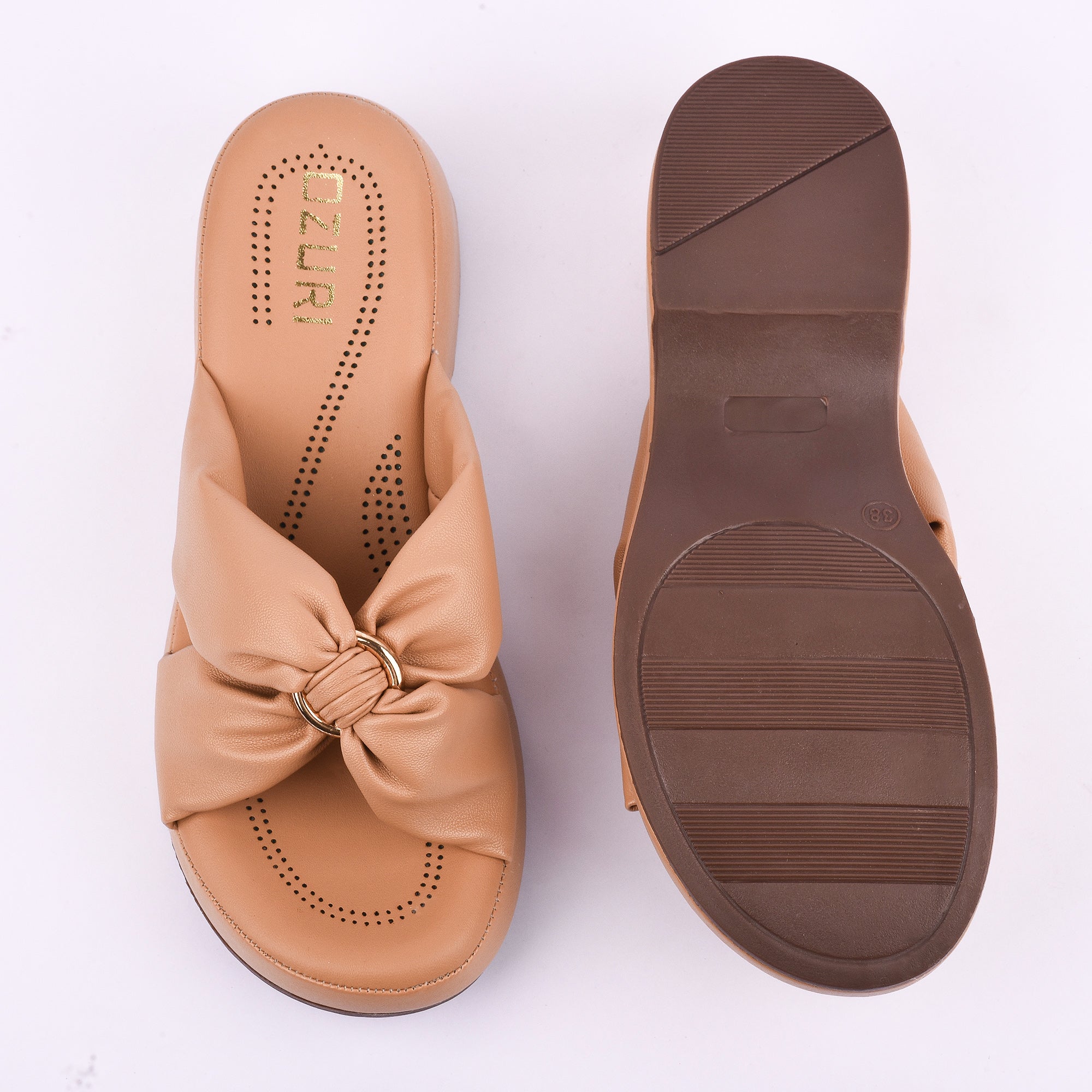 Ozuri Women’s Beige Bow Slip-On Wedges – Stylish & Comfortable Daily Wear