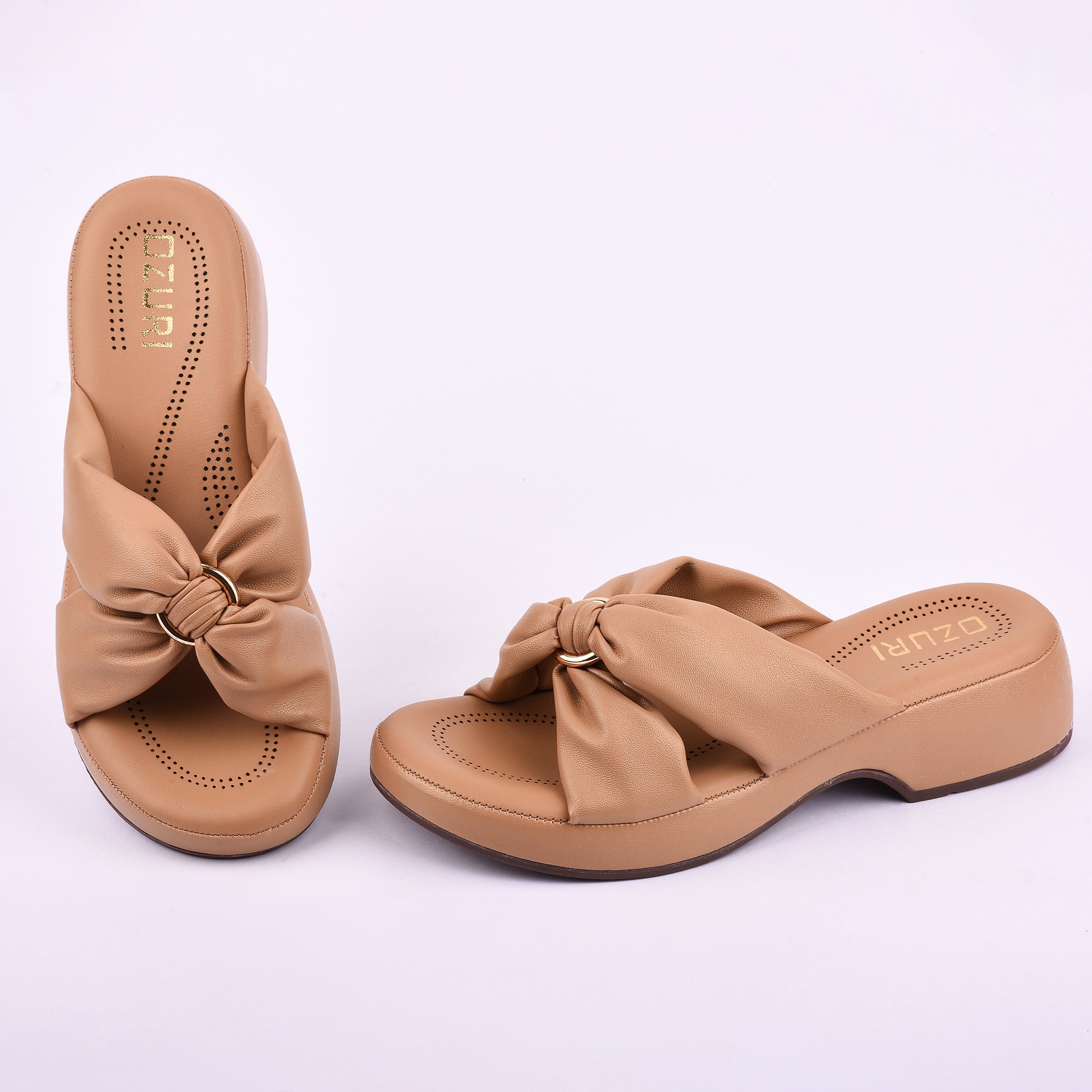 Ozuri Women’s Beige Bow Slip-On Wedges – Stylish & Comfortable Daily Wear