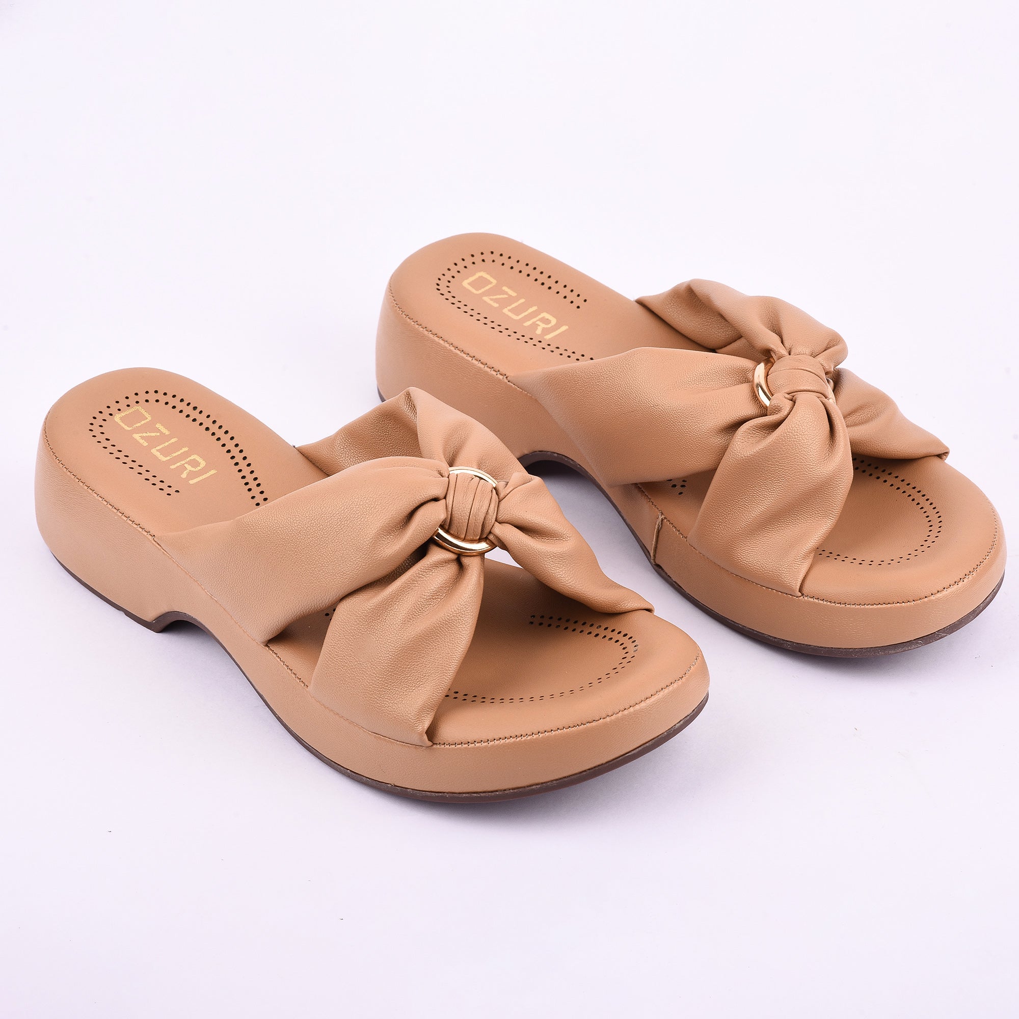 Ozuri Women’s Beige Bow Slip-On Wedges – Stylish & Comfortable Daily Wear