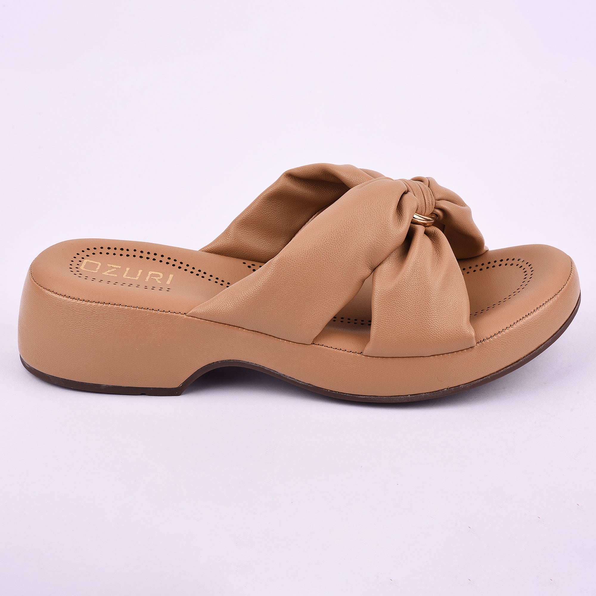 Ozuri Women’s Beige Bow Slip-On Wedges – Stylish & Comfortable Daily Wear