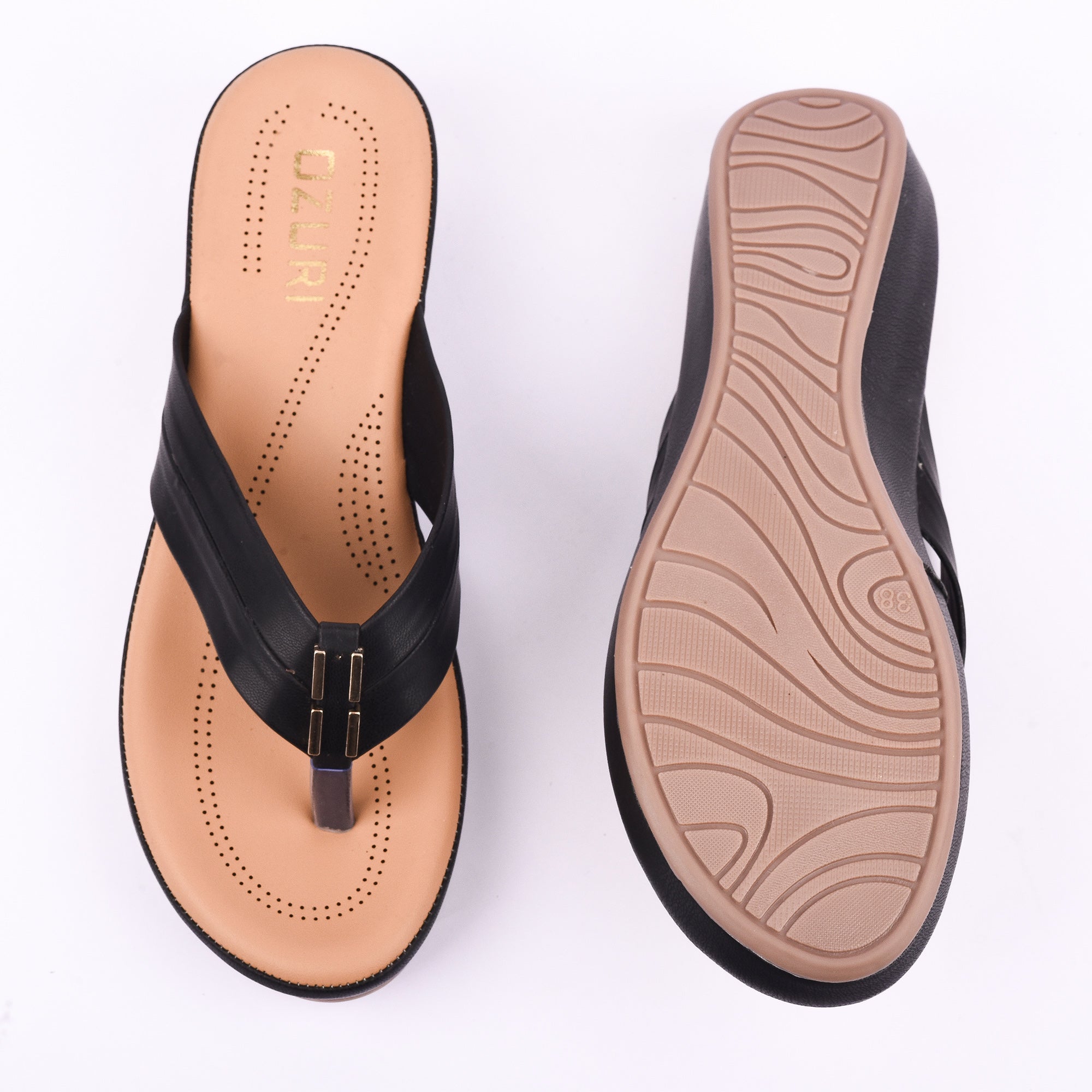 Ozuri Women’s Black Comfort Toe-Ring Flats – Stylish Daily Wear Sandals