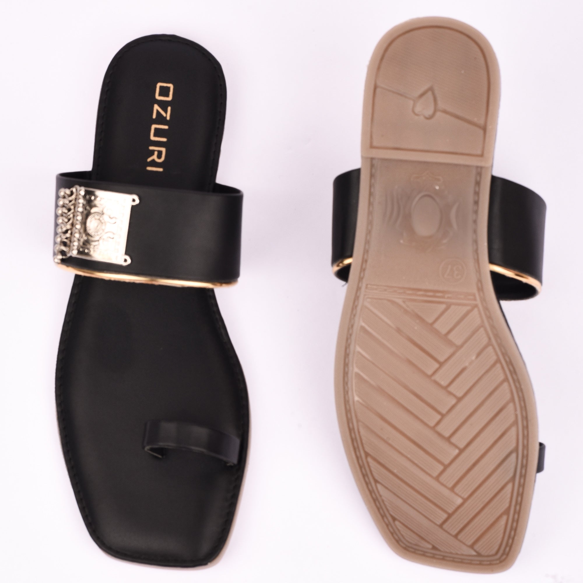 Stylish Ethnic Toe Ring Flat Sandal with Metallic Embellishment