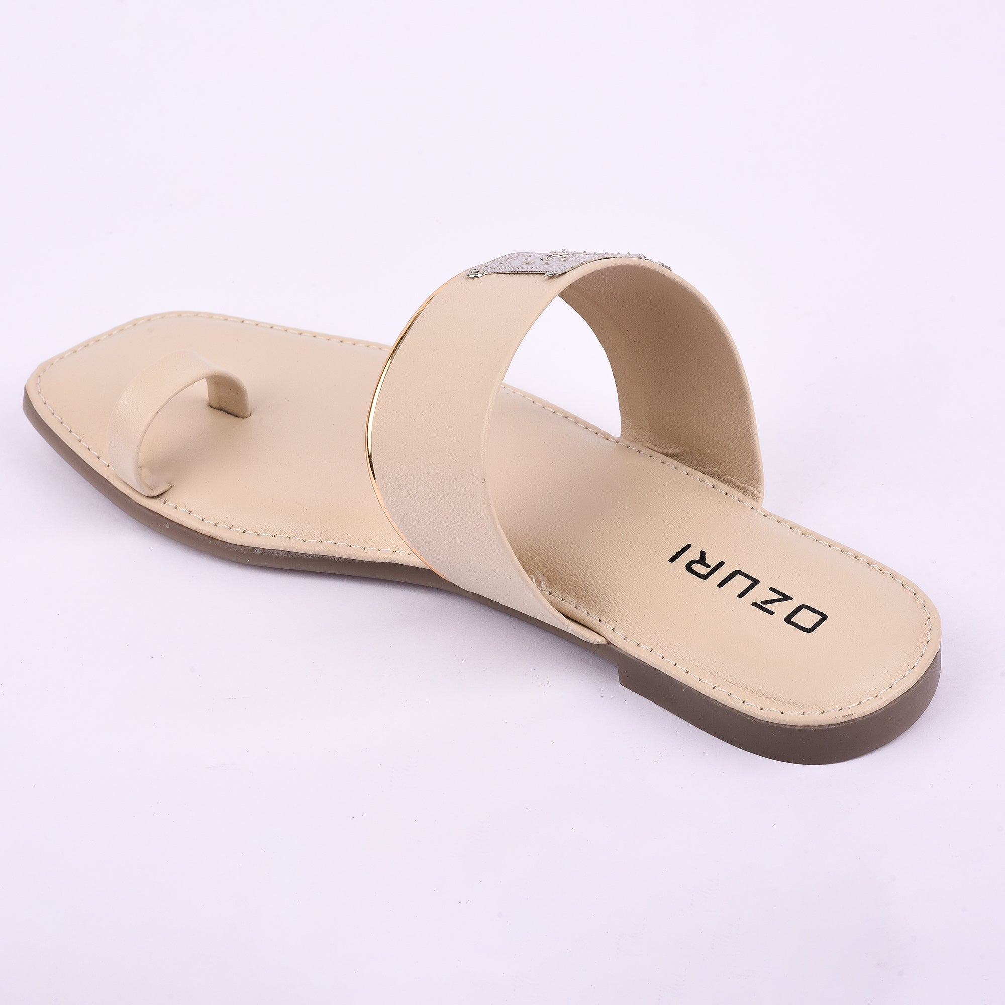 Stylish Ethnic Toe Ring Flat Sandal with Metallic Embellishment