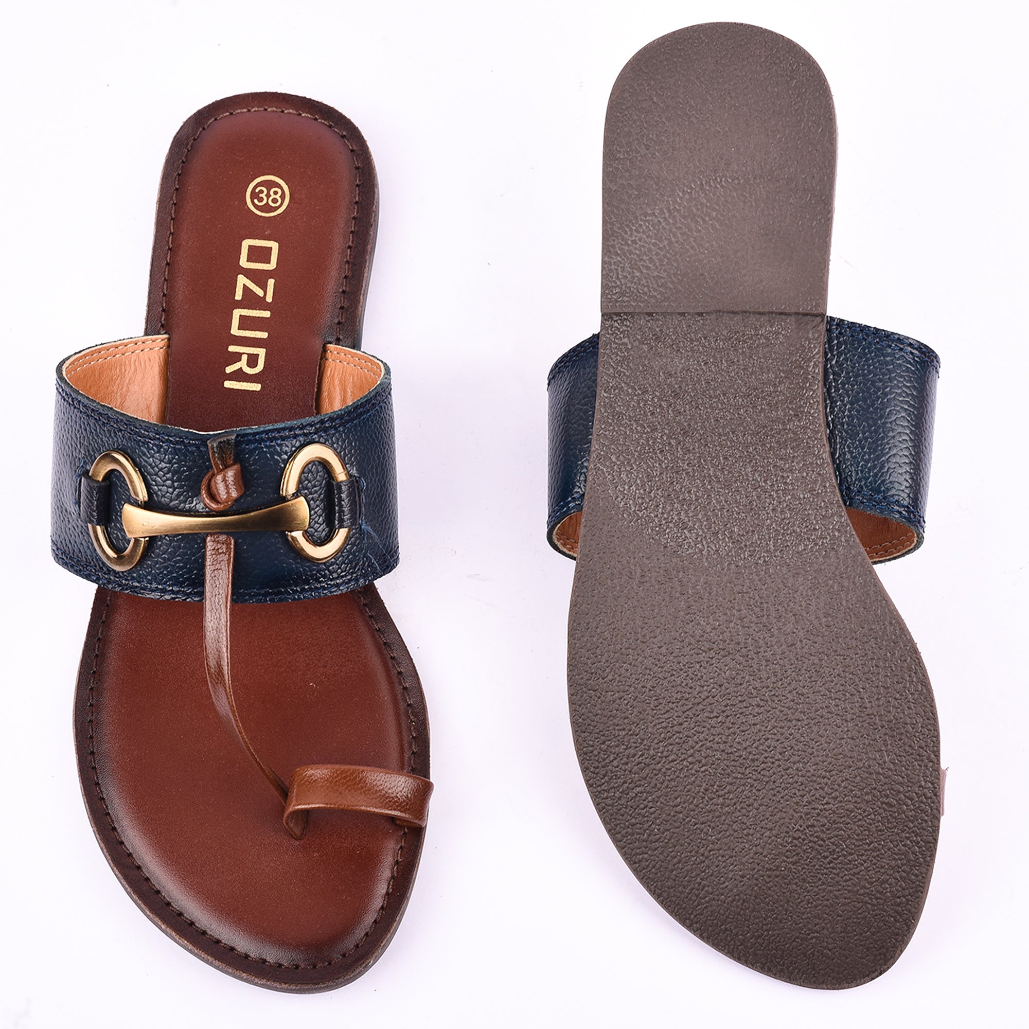 Ozuri Women’s Toe Loop Flat Sandals with Metal Buckle Detail