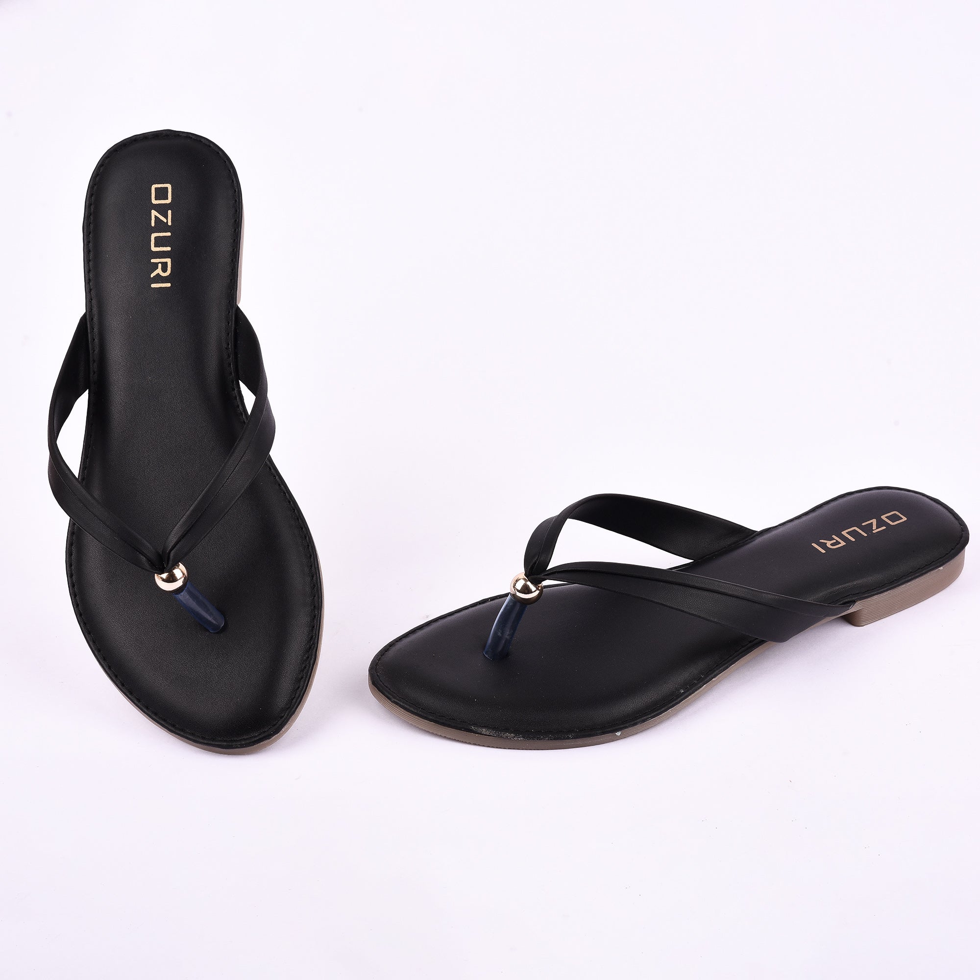 Ozuri Elegant Slip-On Flat Sandals with Minimal Charm Detailing