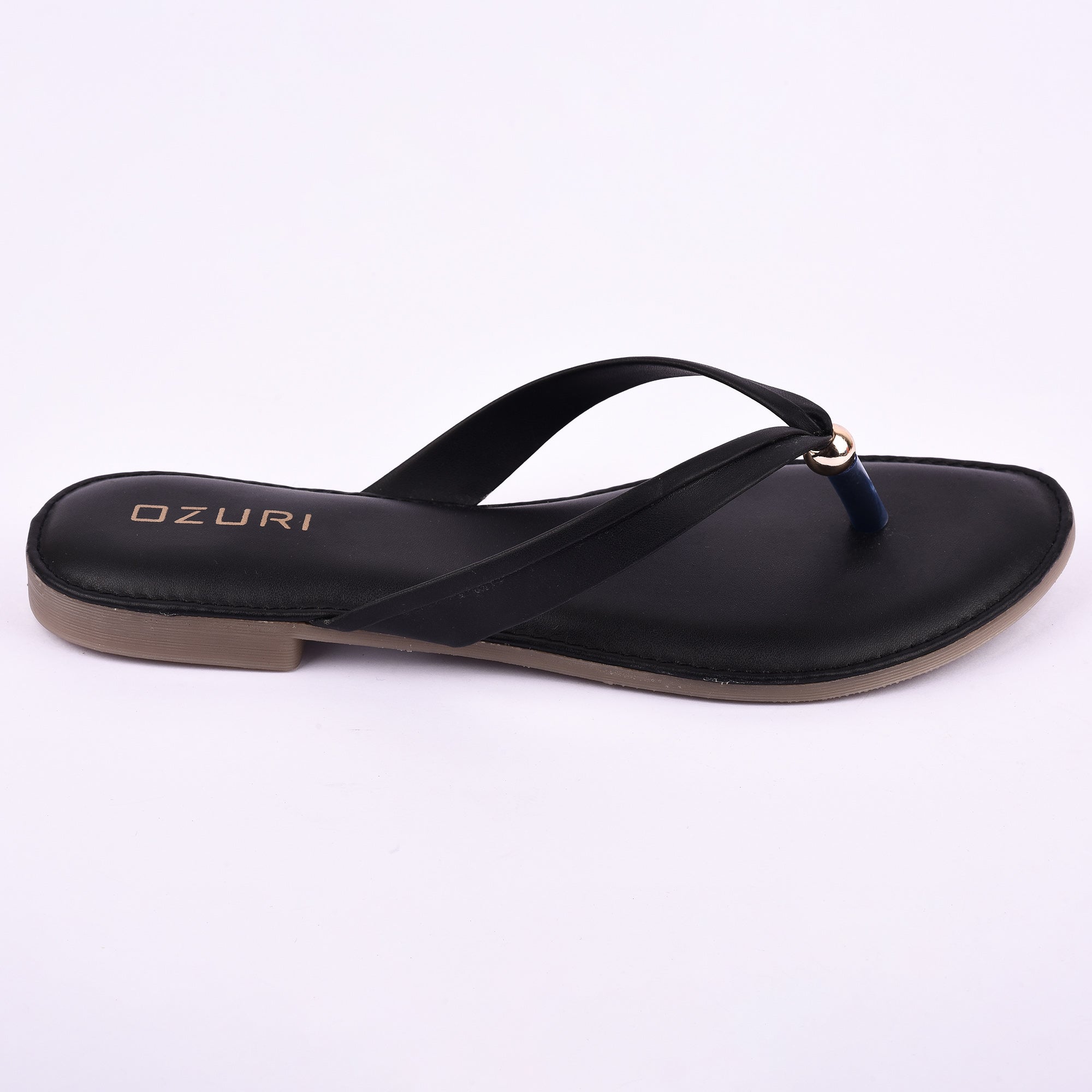 Ozuri Elegant Slip-On Flat Sandals with Minimal Charm Detailing
