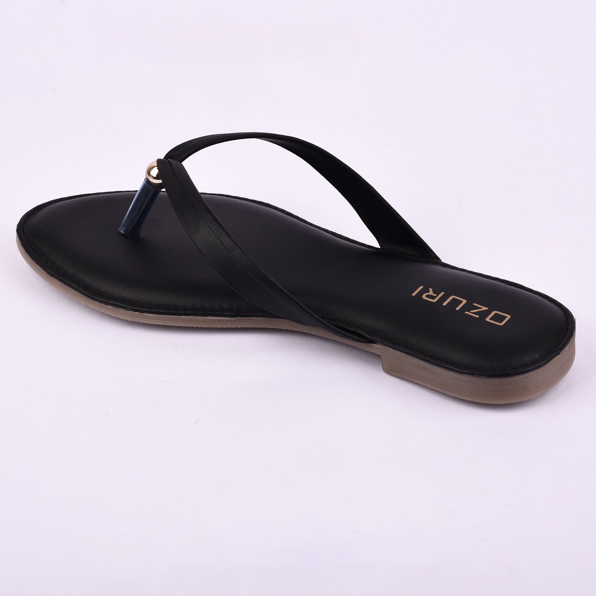 Ozuri Elegant Slip-On Flat Sandals with Minimal Charm Detailing