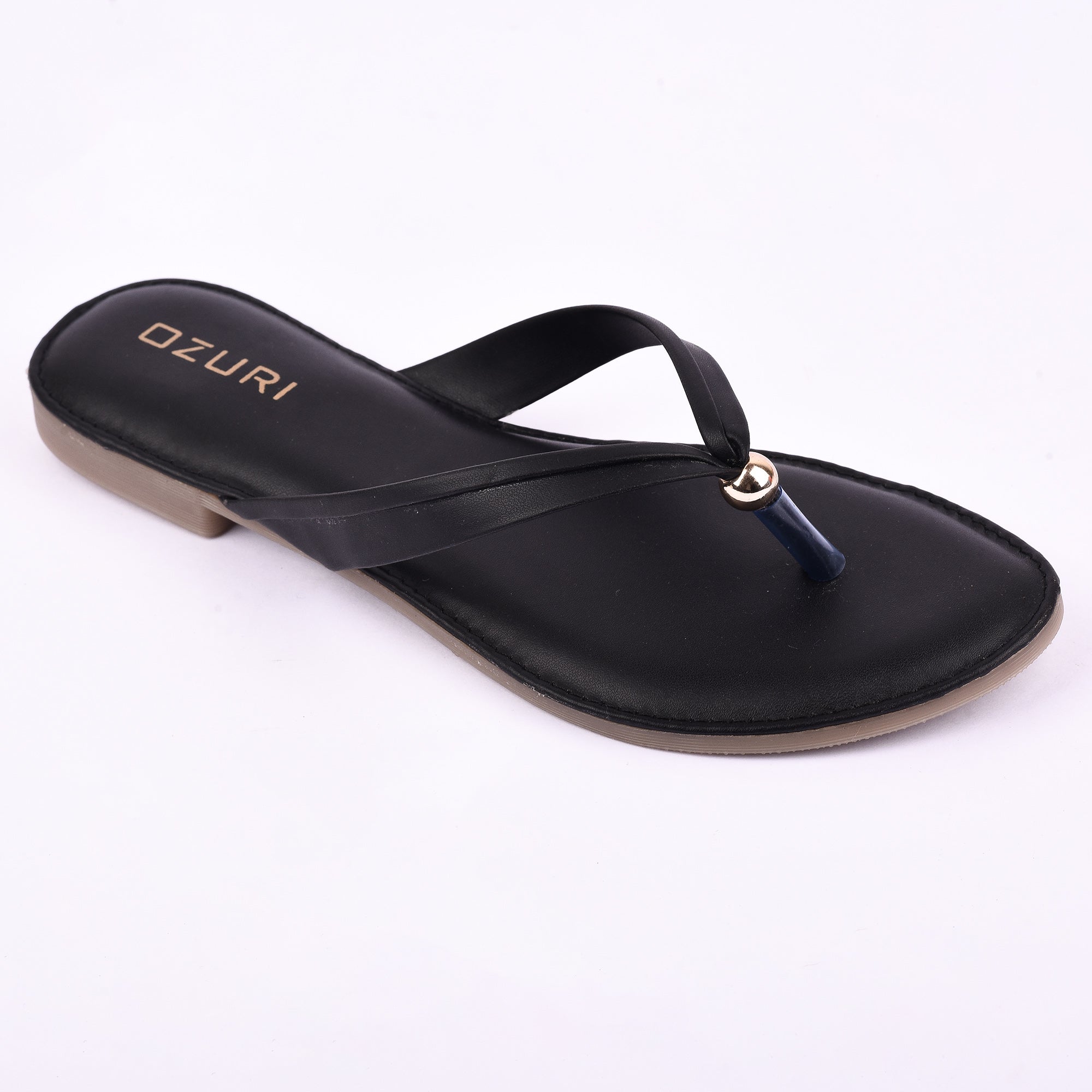 Ozuri Elegant Slip-On Flat Sandals with Minimal Charm Detailing