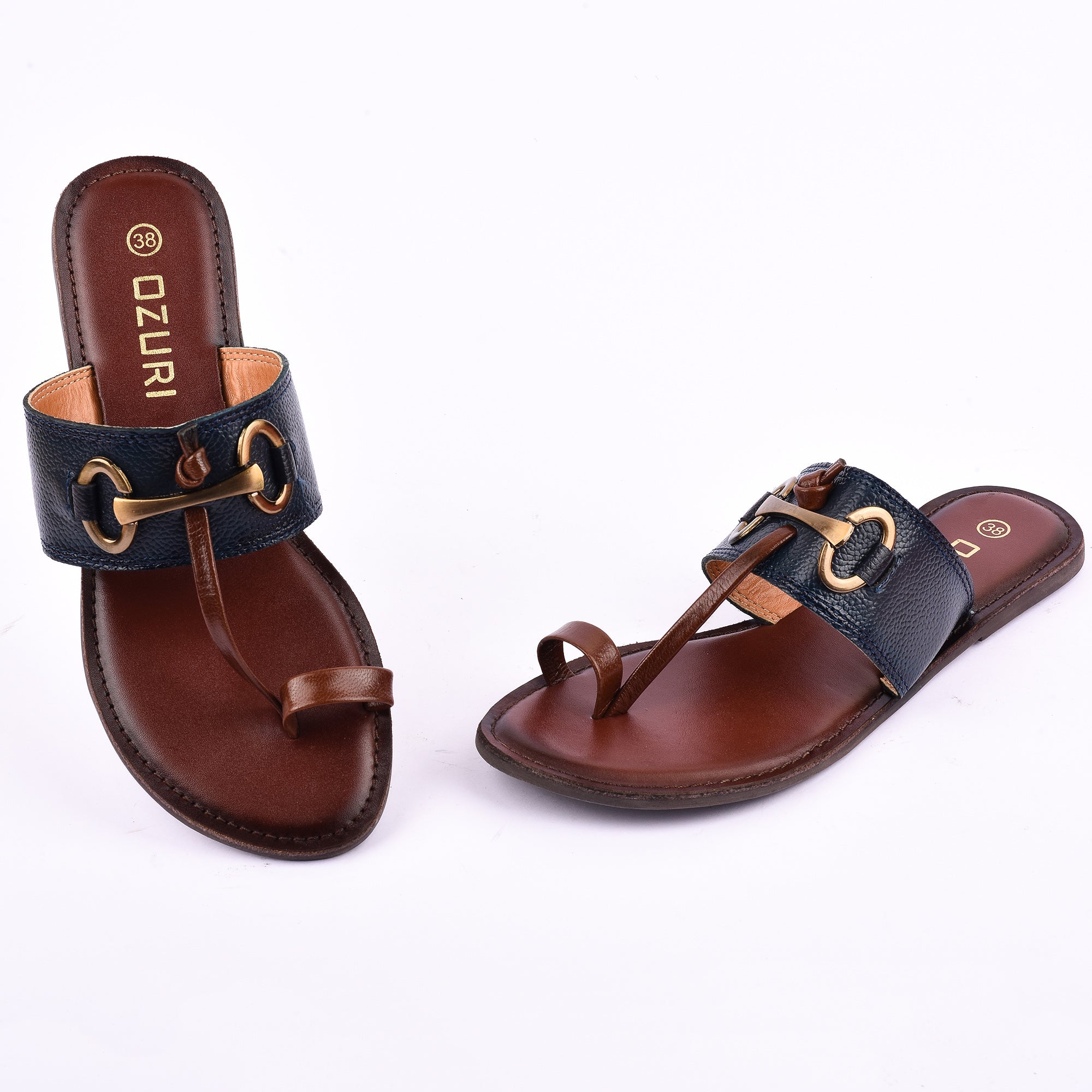 Ozuri Women’s Toe Loop Flat Sandals with Metal Buckle Detail