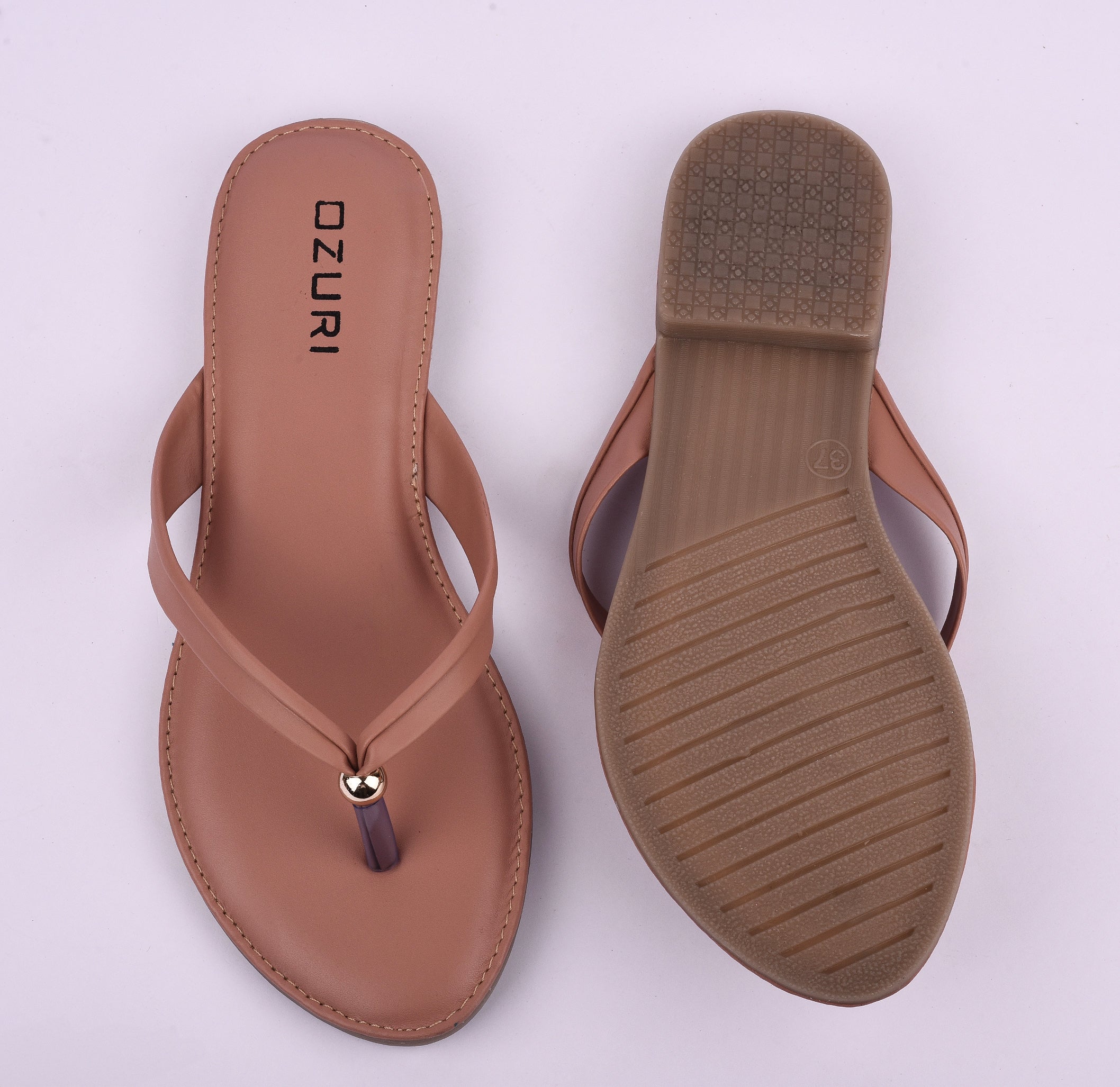 Ozuri Elegant Slip-On Flat Sandals with Minimal Charm Detailing