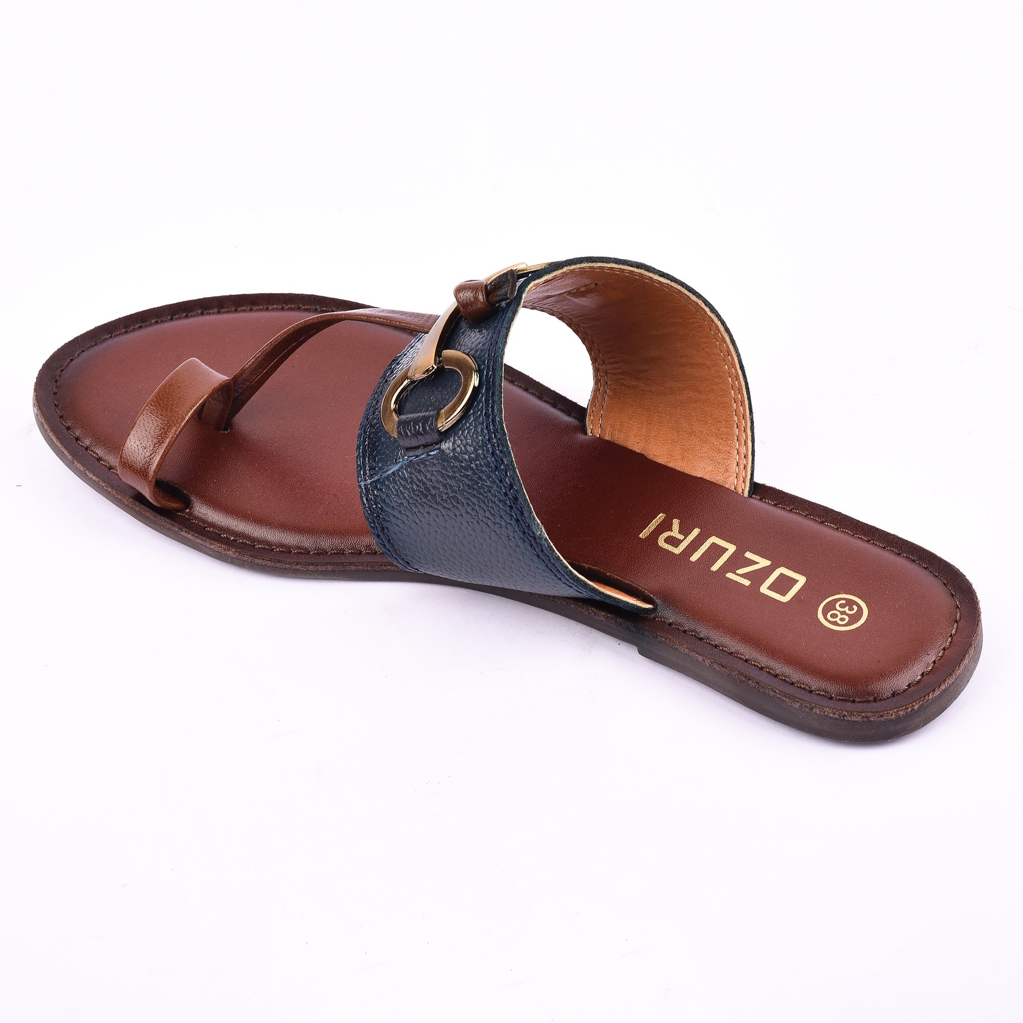 Ozuri Women’s Toe Loop Flat Sandals with Metal Buckle Detail