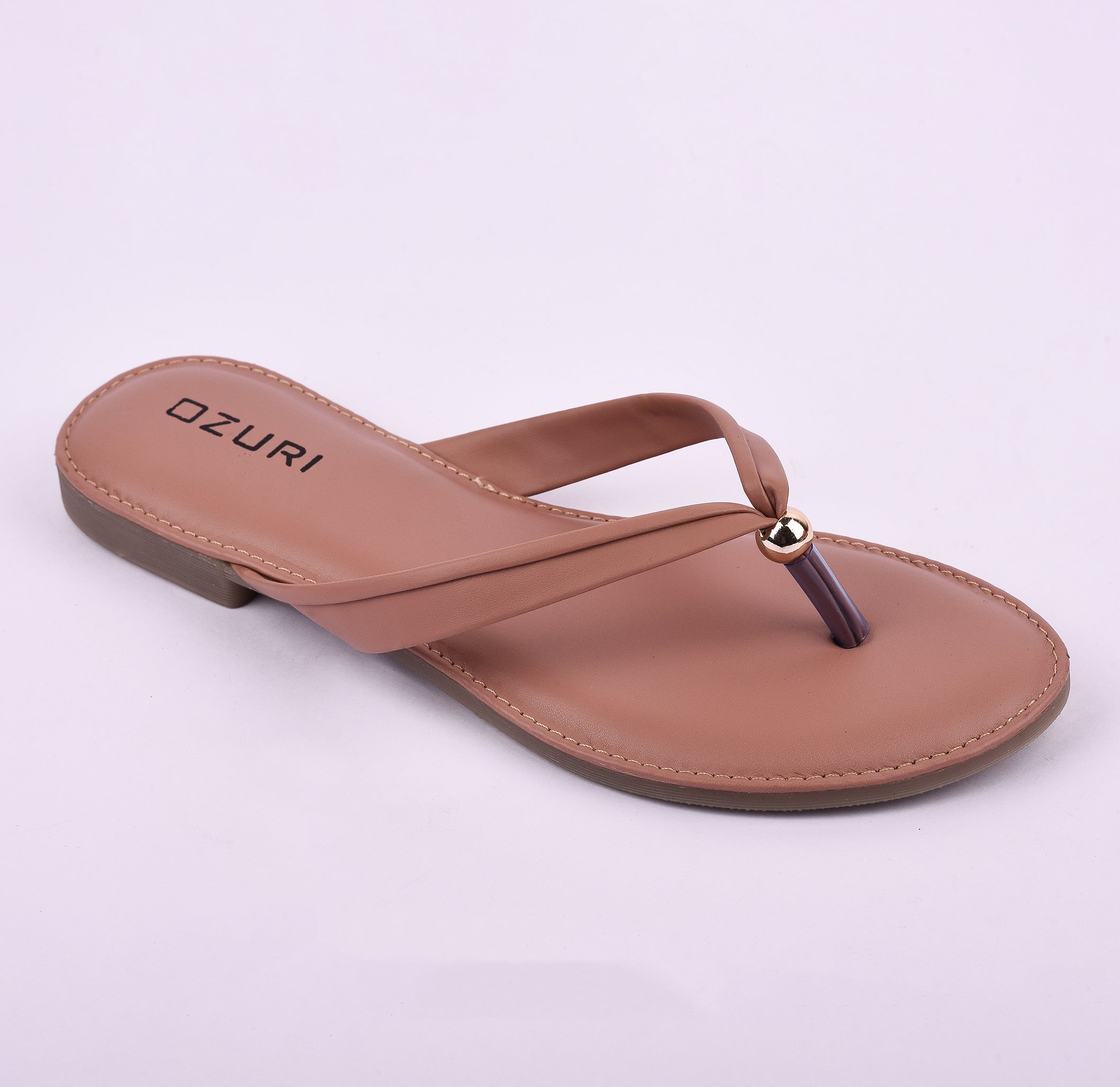 Ozuri Elegant Slip-On Flat Sandals with Minimal Charm Detailing
