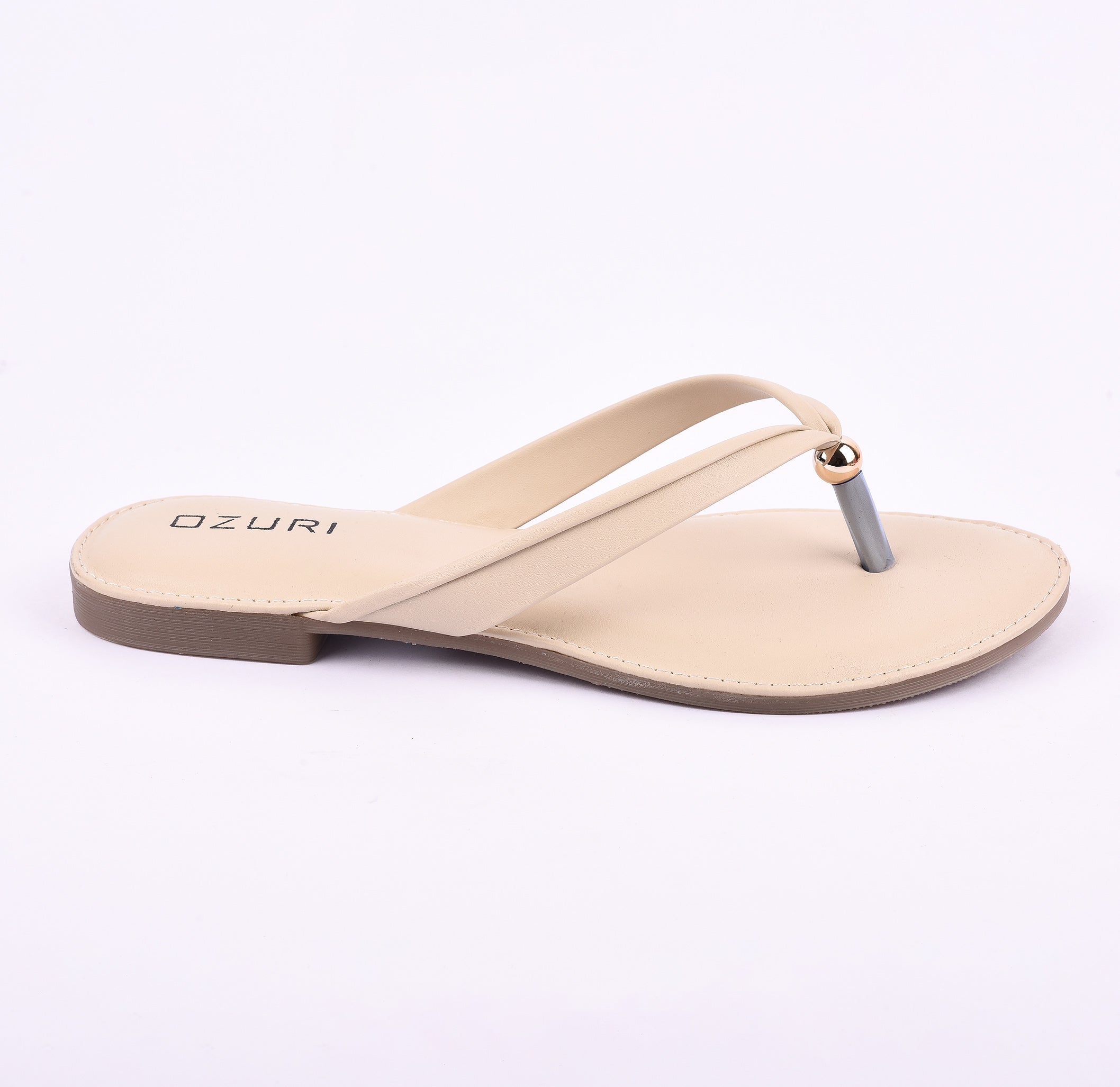 Ozuri Elegant Slip-On Flat Sandals with Minimal Charm Detailing